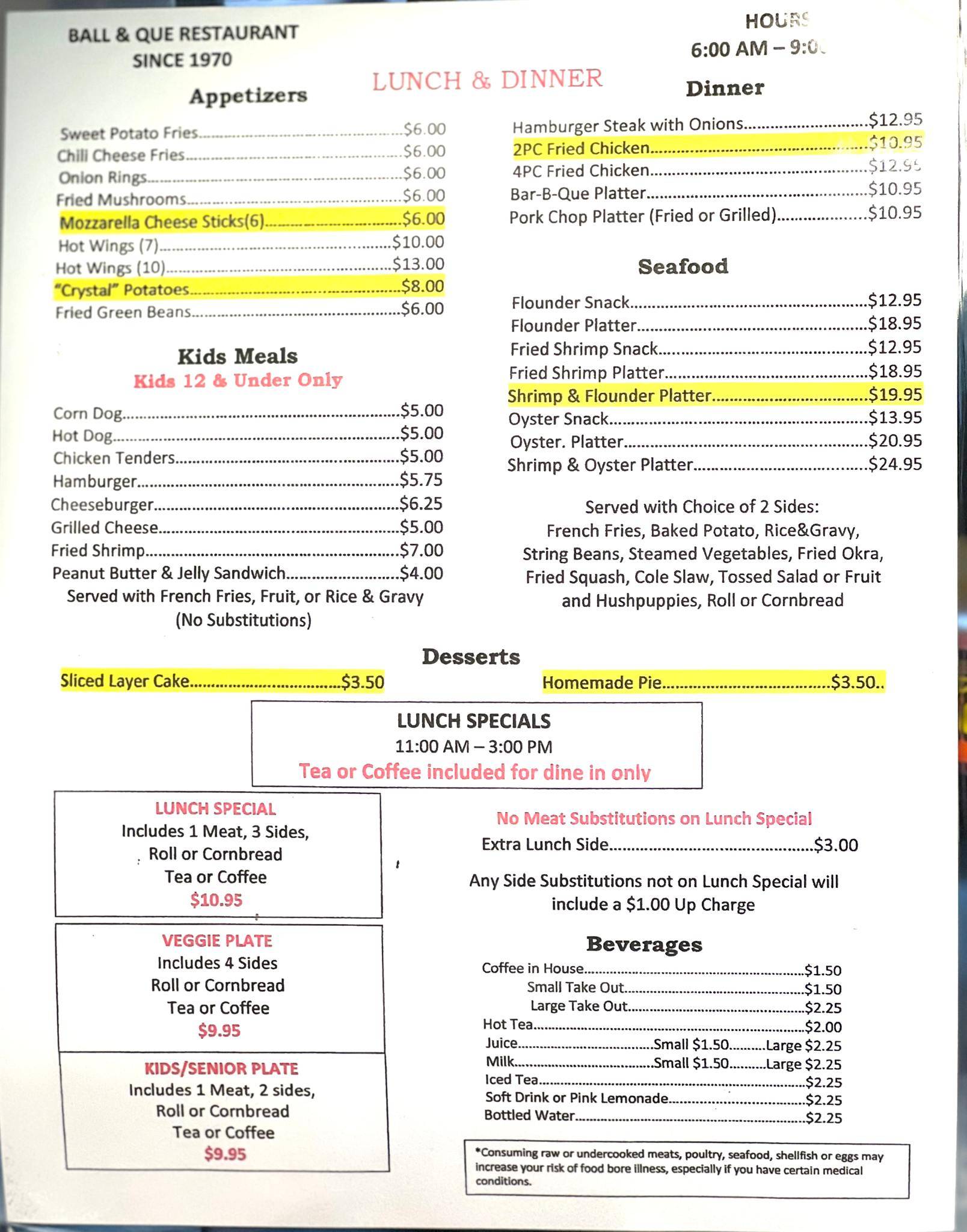 Menu at Ball & Que Restaurant,