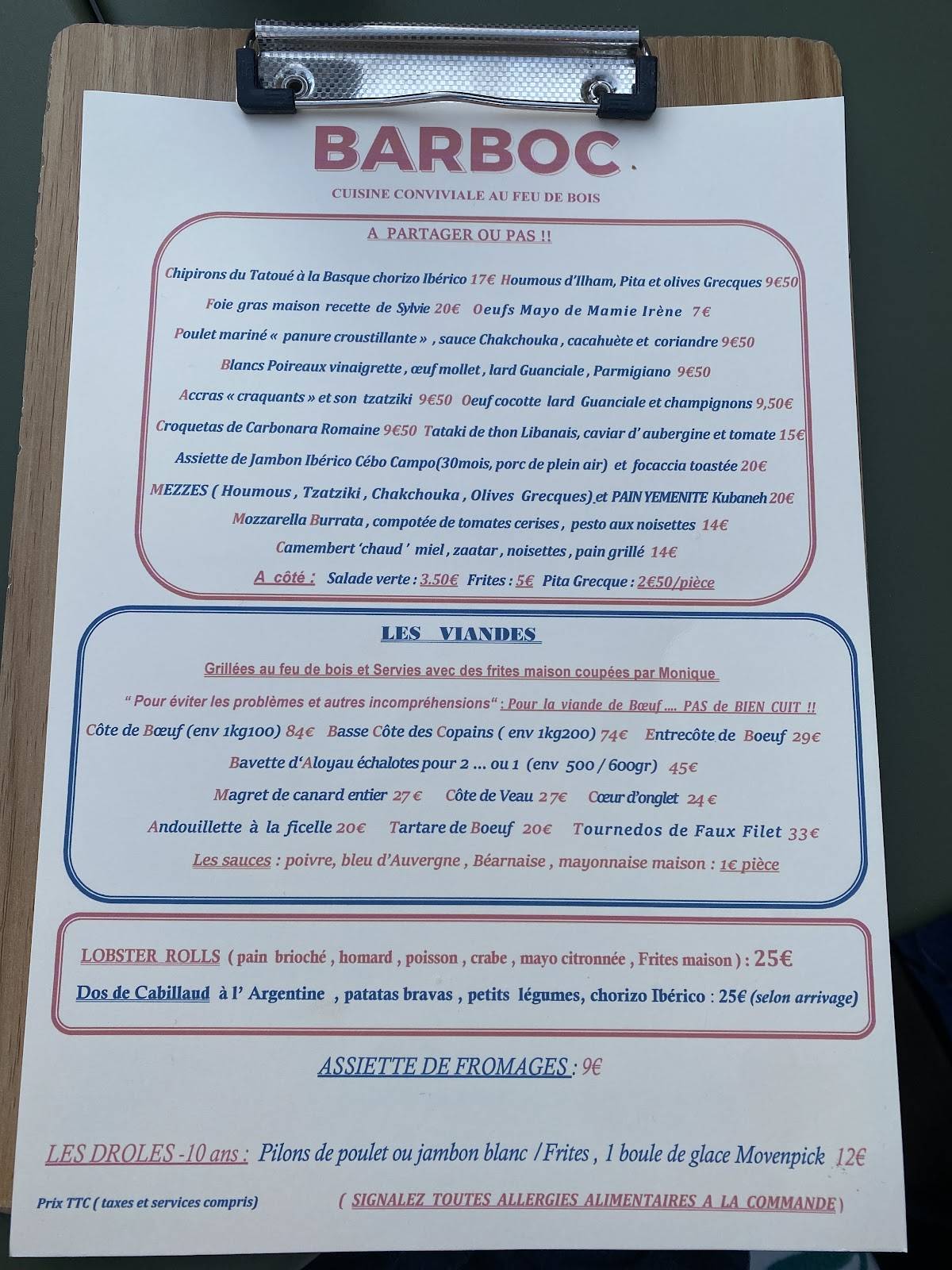 Menu de Barboc
