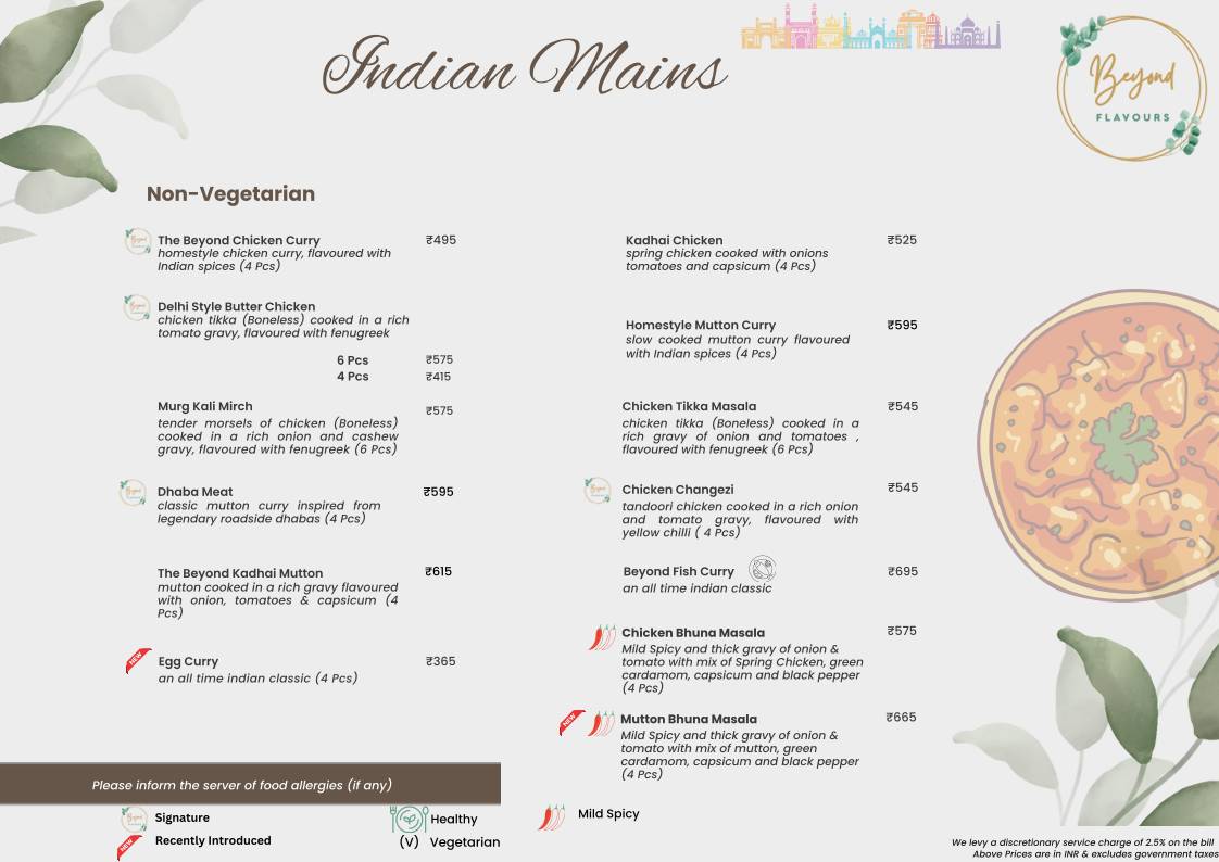 Beyond Flavours menu