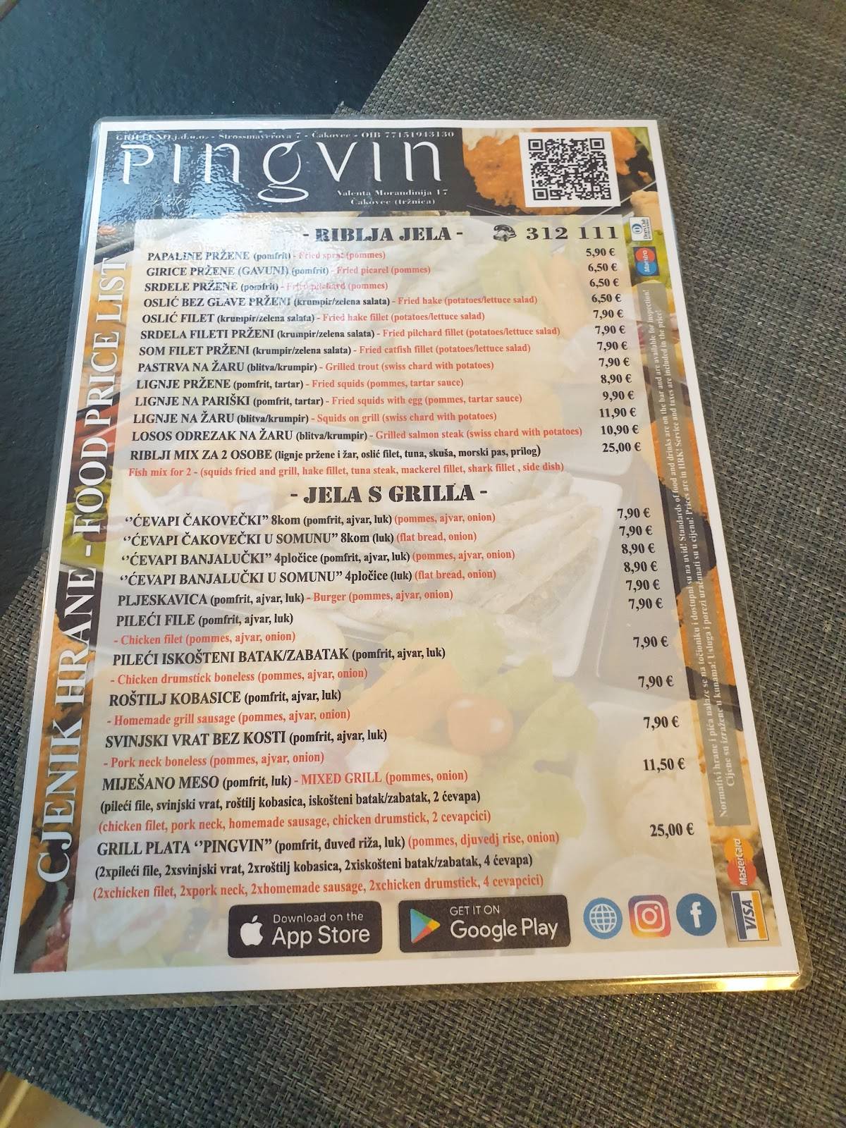 Menu di Bistro Pingvin 