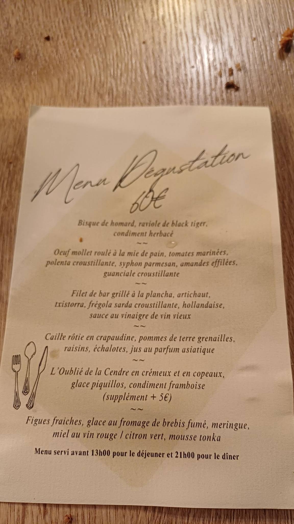 Menu de Bistrot Constant