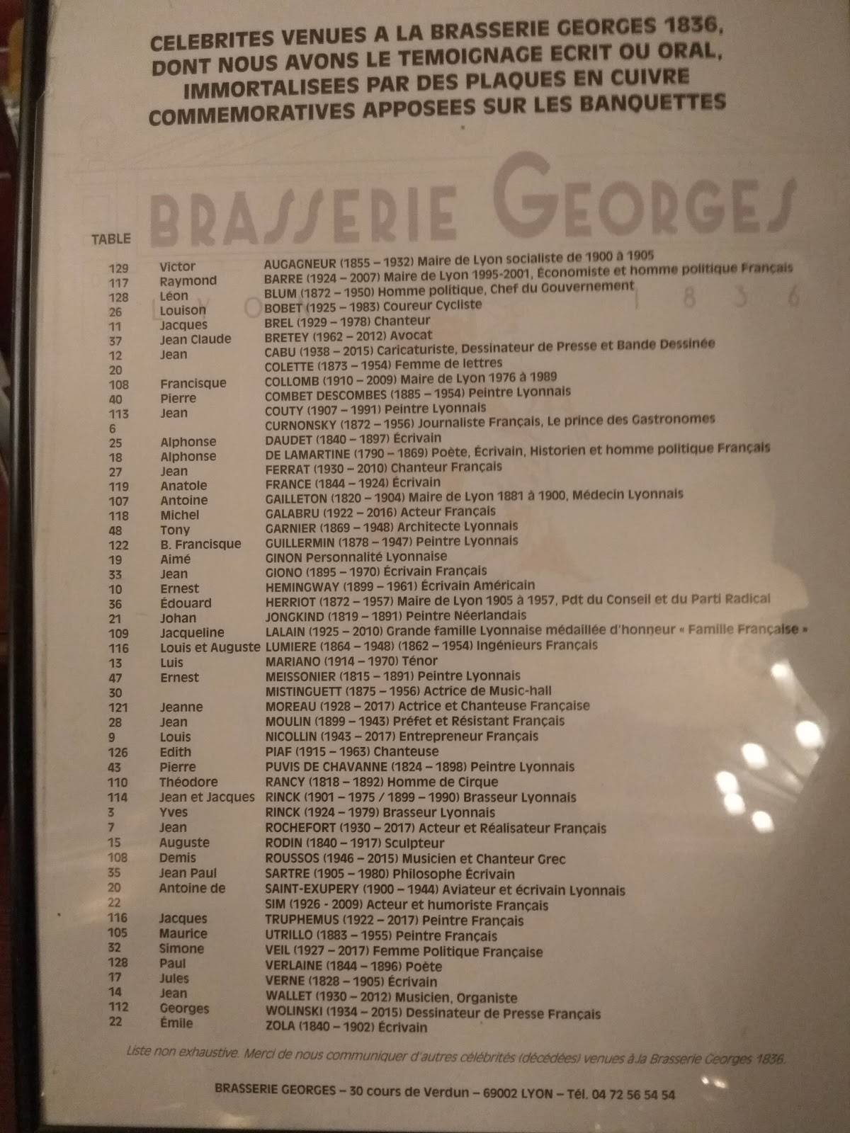 Menu au Brasserie Georges restaurant, Lyon