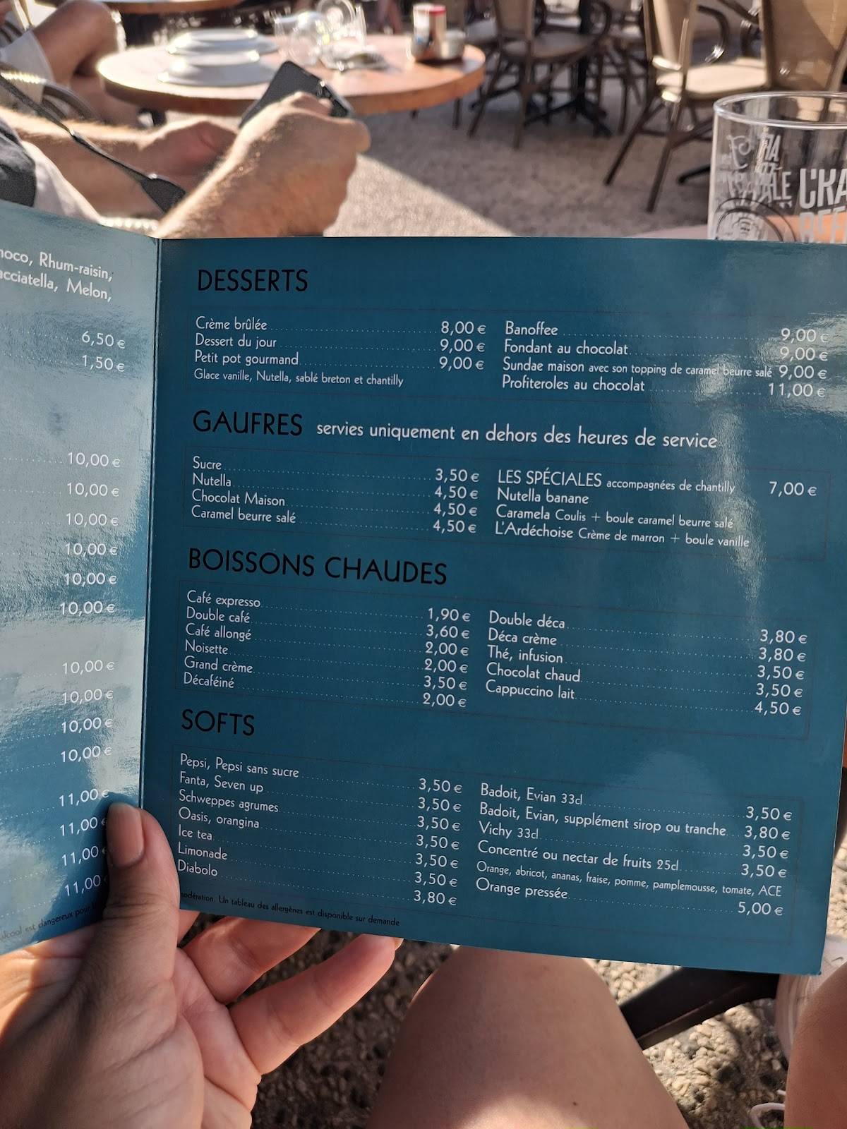 Menu de Brasserie LA RESSOURCE