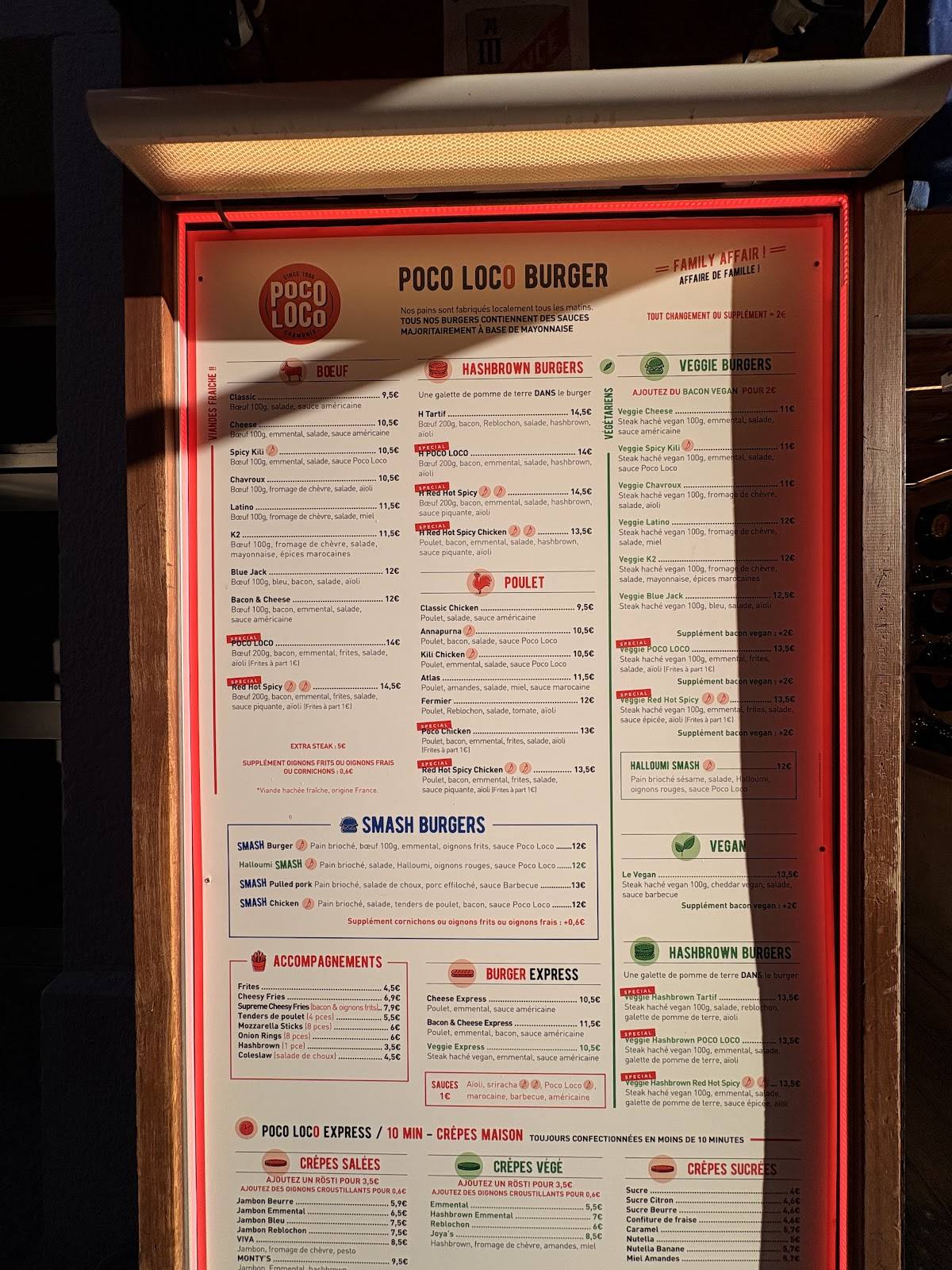 Menu de Poco Loco Burger