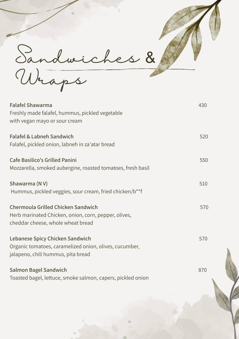 Cafe Basilico - Colaba menu