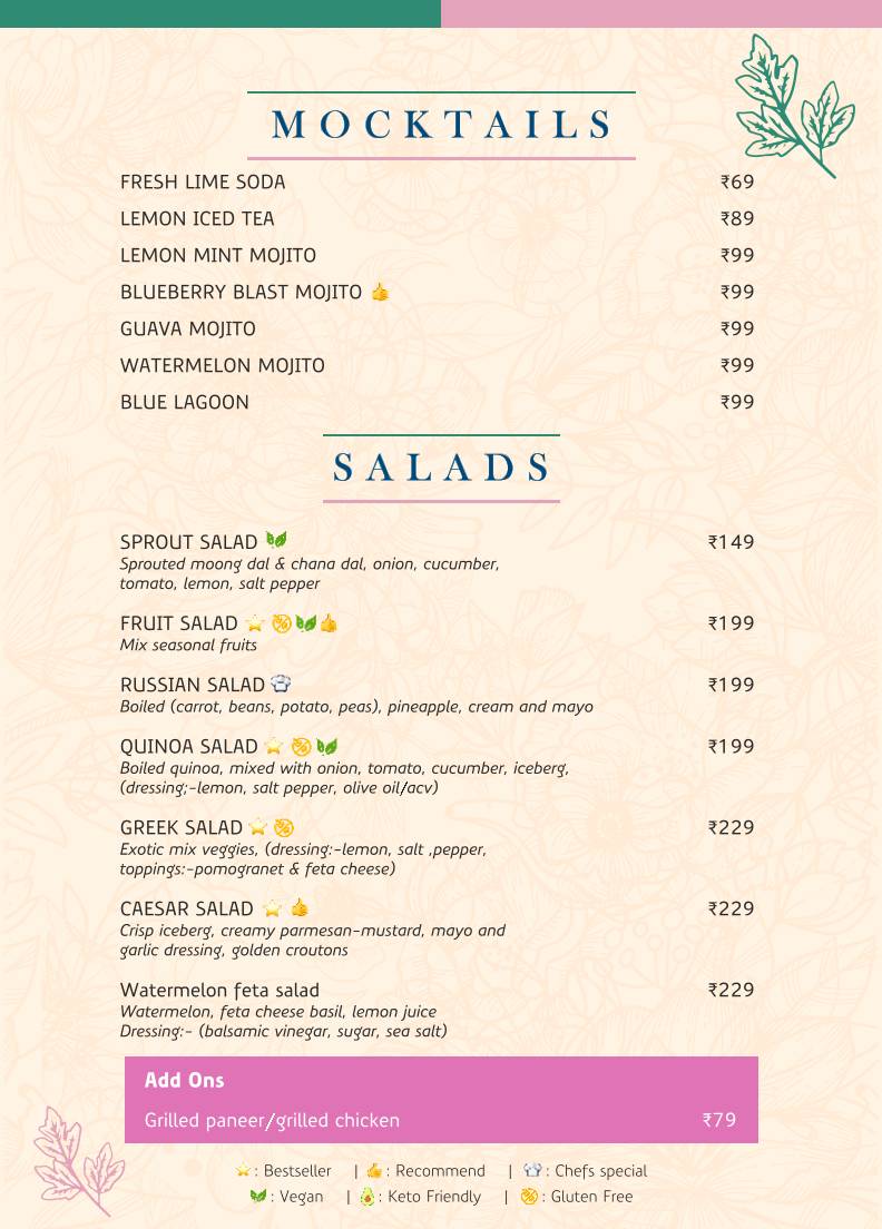 Café Caviar menu