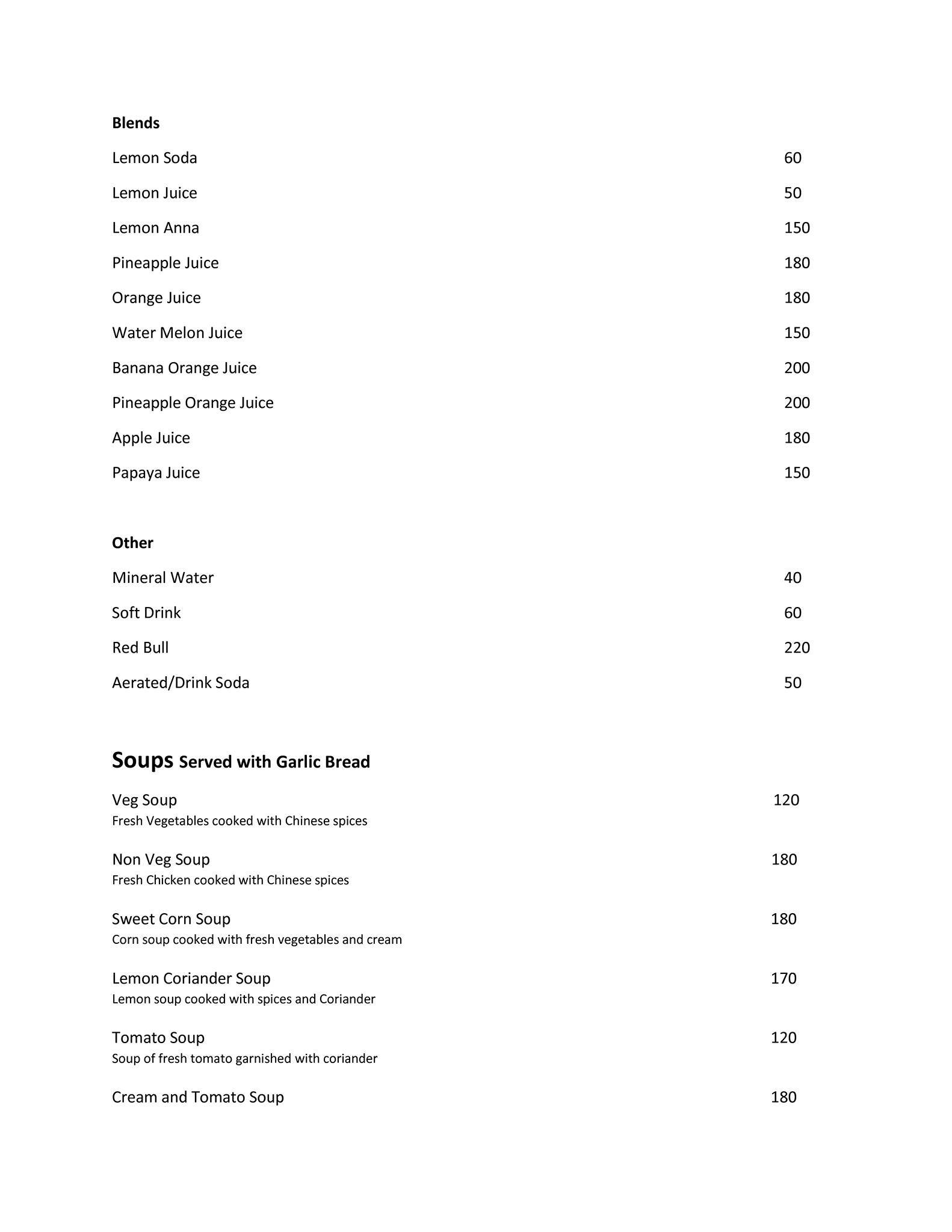 Cafe Live menu