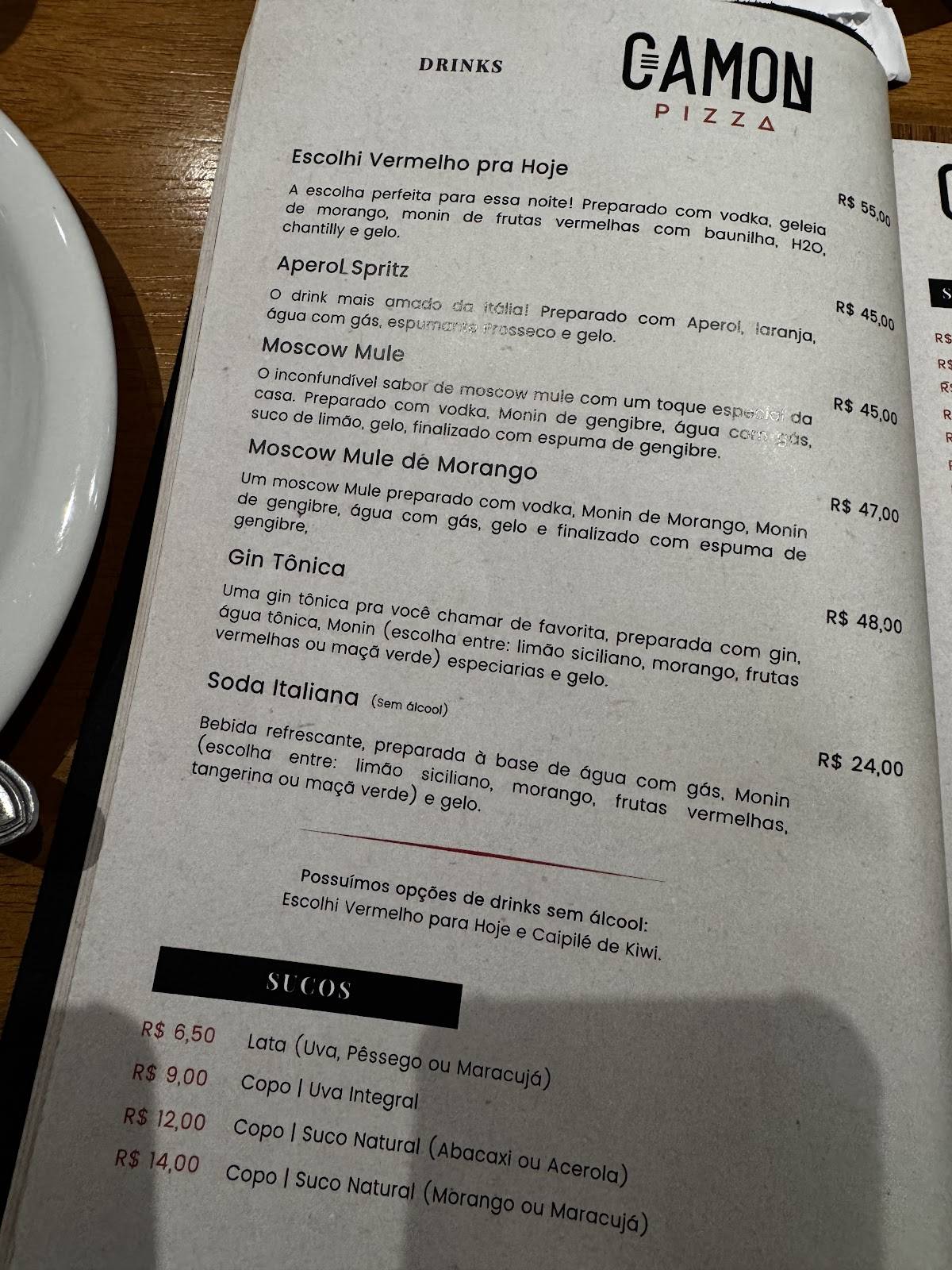 Camon Pizza cardápio
