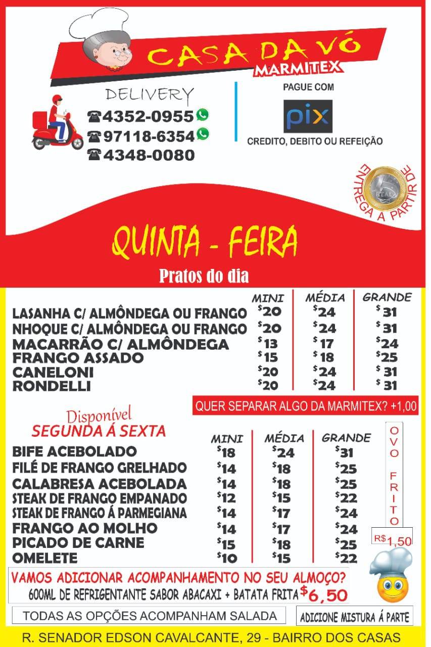 Casa Da Vó Marmitex cardápio