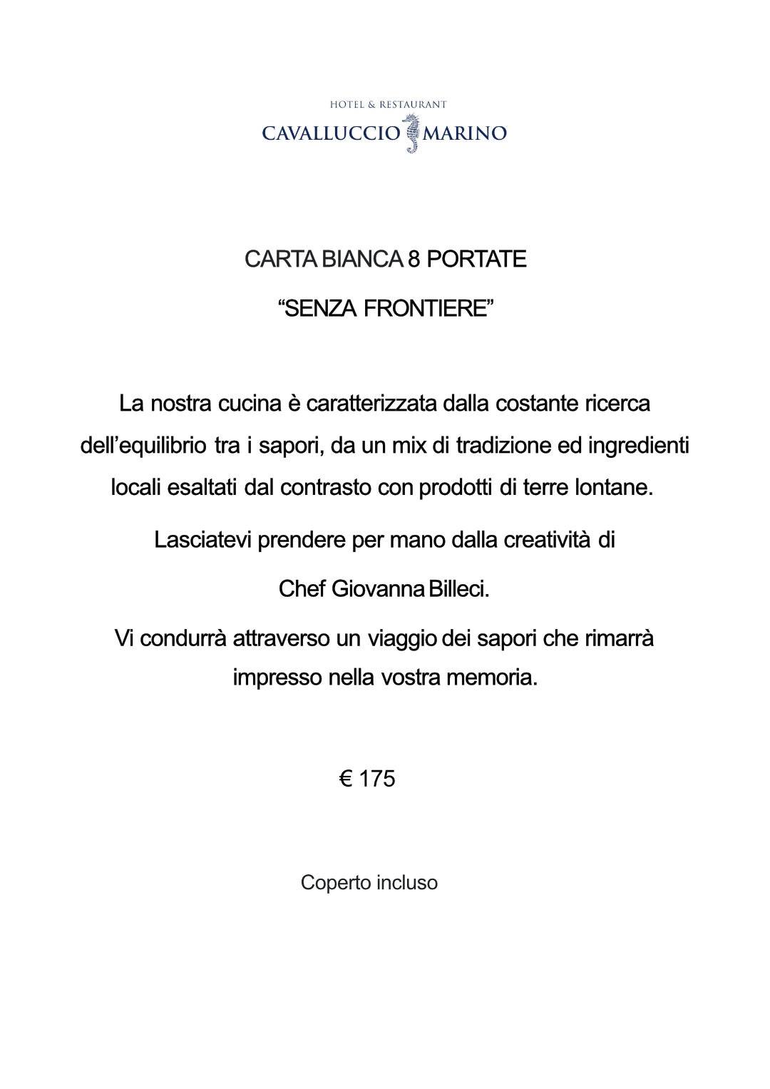 Menu di Cavalluccio Marino Hotel & Ristorante Lampedusa 