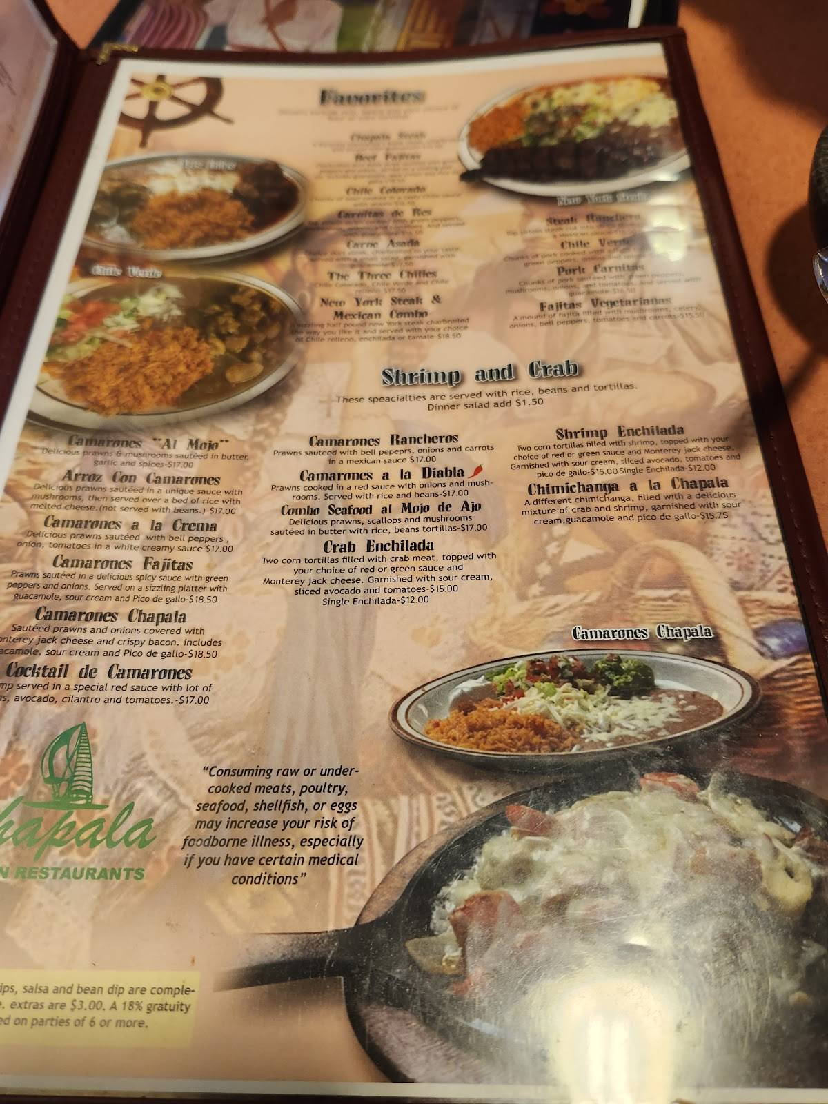 Menu at Chapala Mexican restaurant Pocatello, Chubbuck