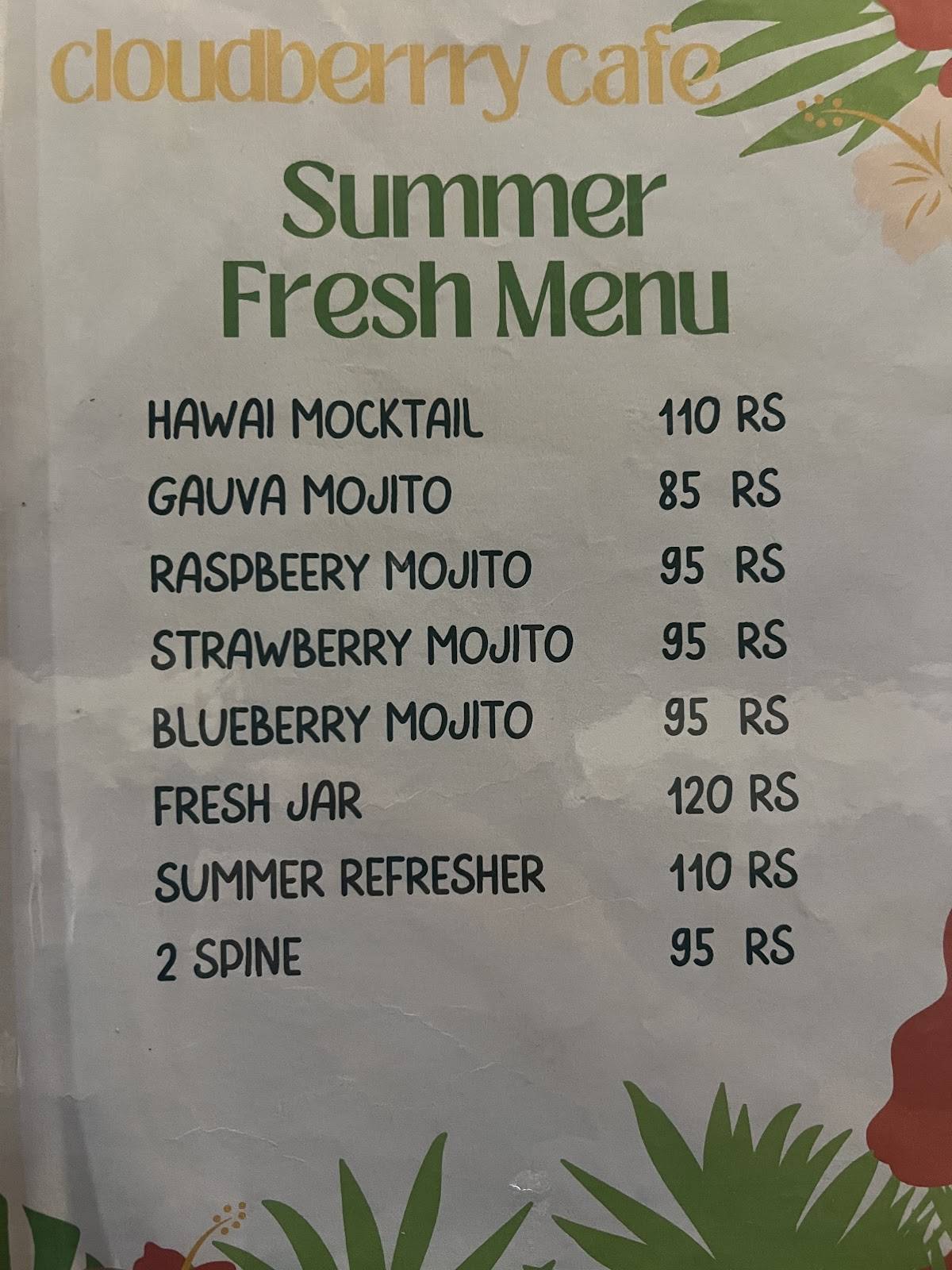 Cloudberrry Café menu