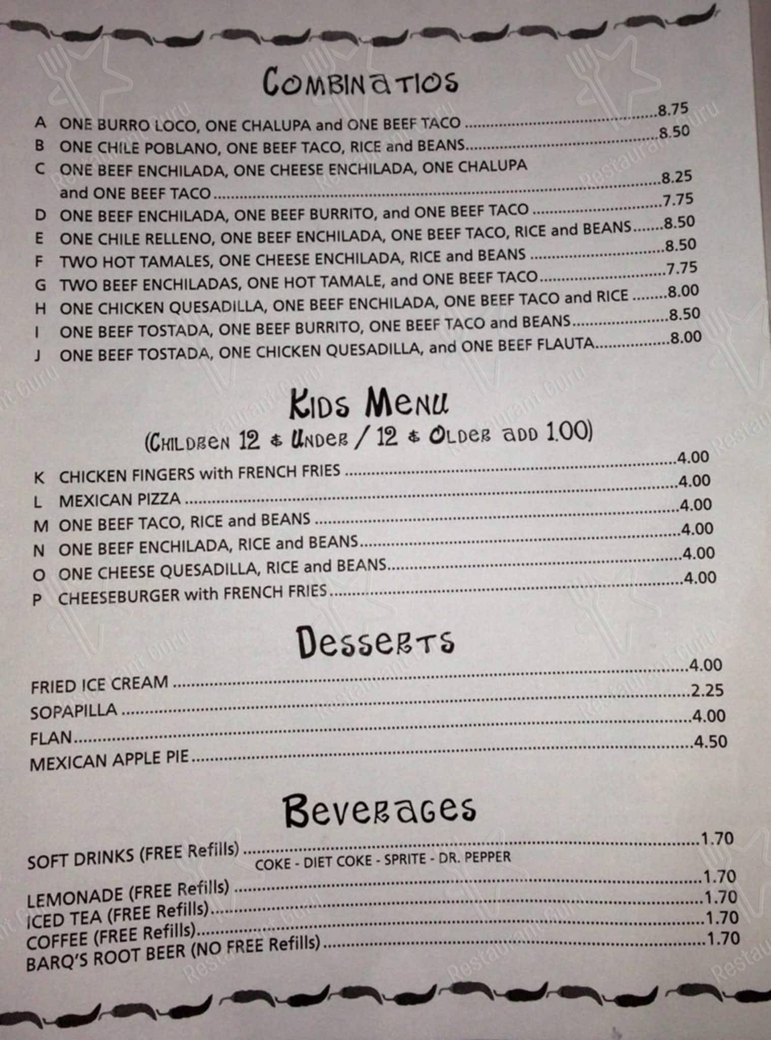 Menu at Coco Loco restaurant, Moss Point