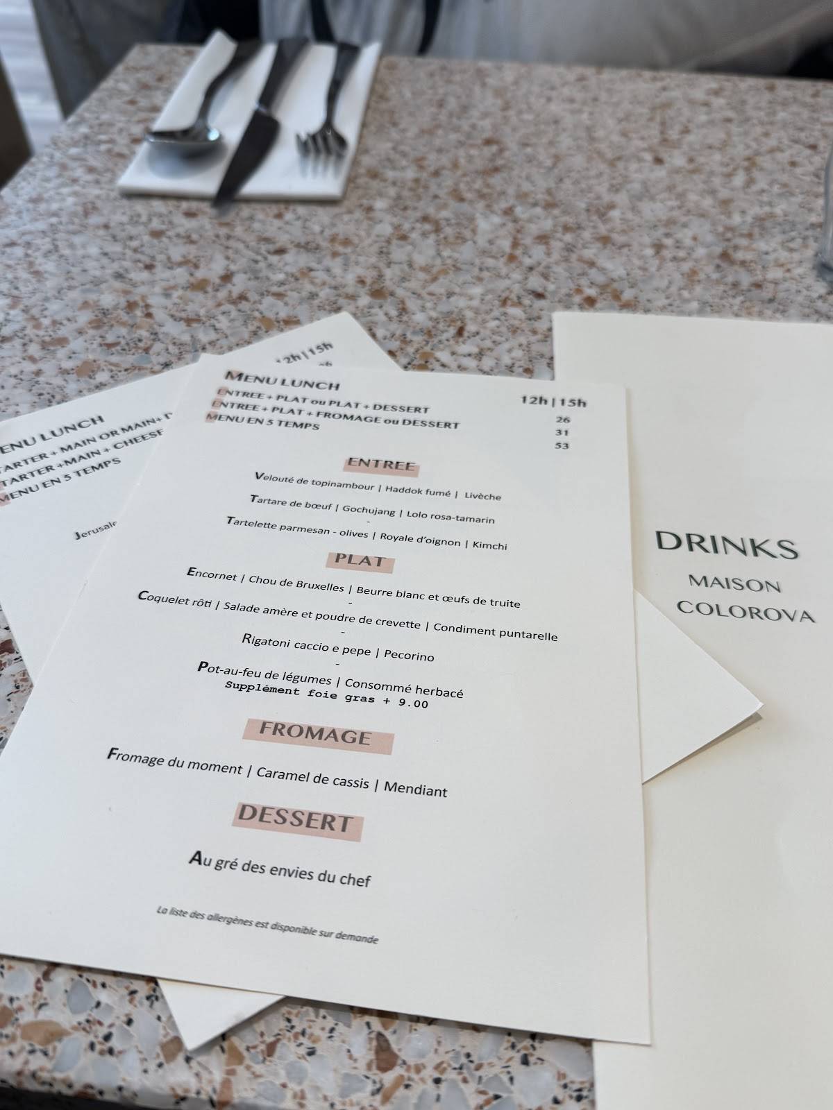 Menu de Colorova Pâtisserie