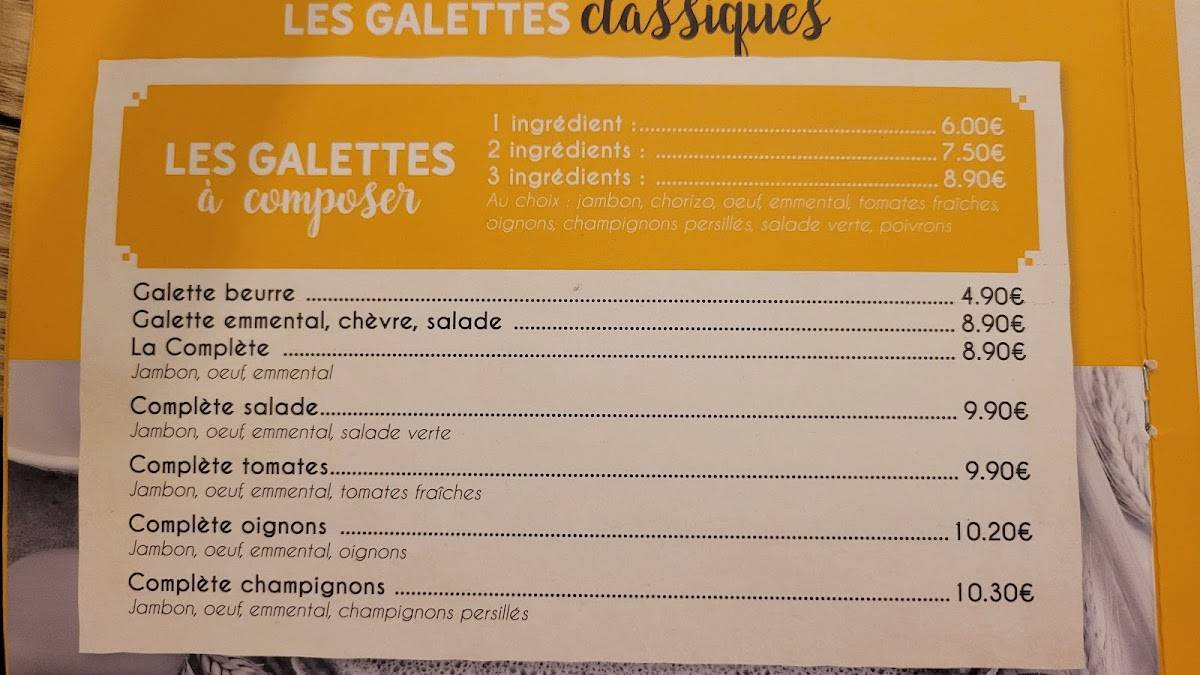Menu de Crêperie Le Connétable