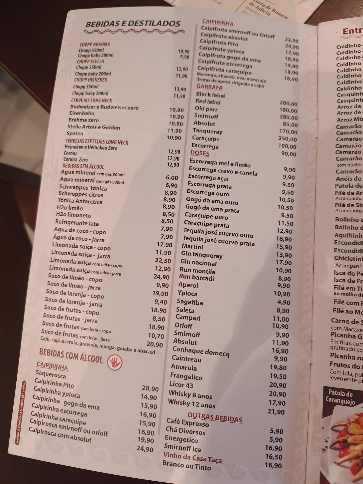 D’Alagoas Restaurante cardápio