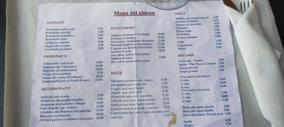 Menu di Da Franco All'Aventino 