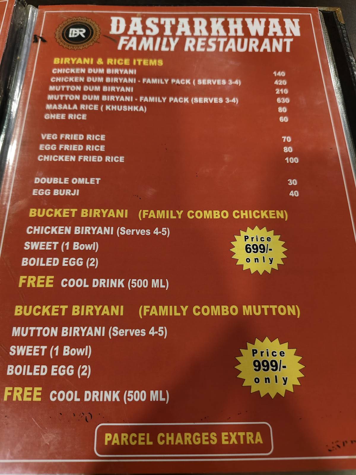 Dastarkhwan Restaurant menu