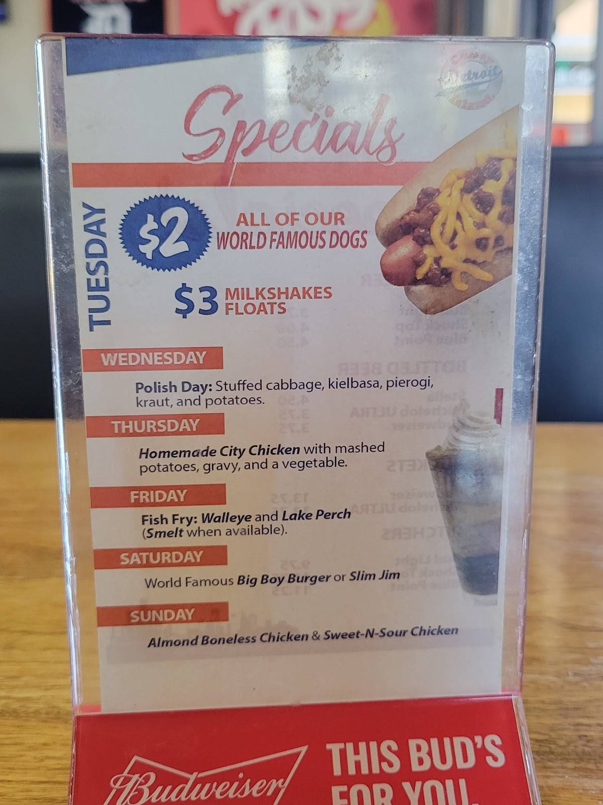 Menu at Detroit Coney Island restaurant, Palm Harbor, US Hwy 19 N