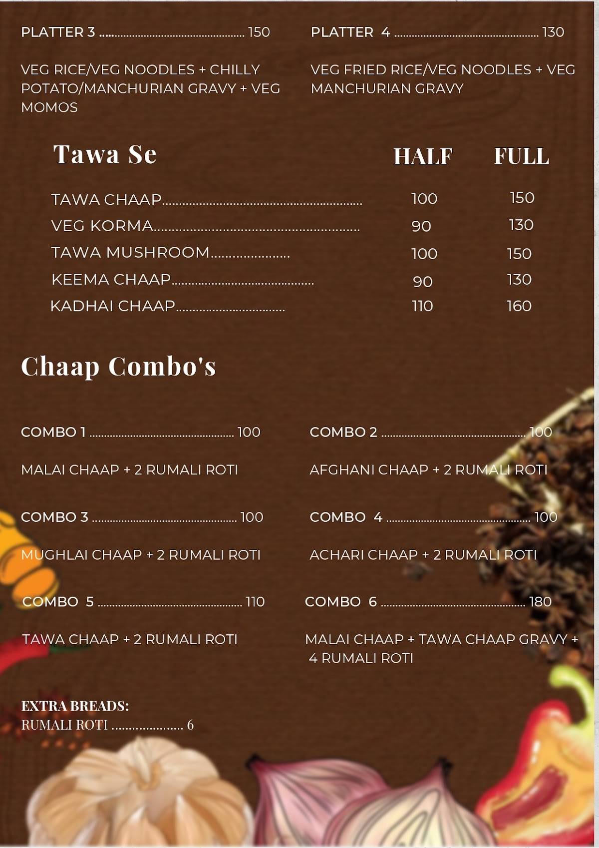 Dine O'clock menu