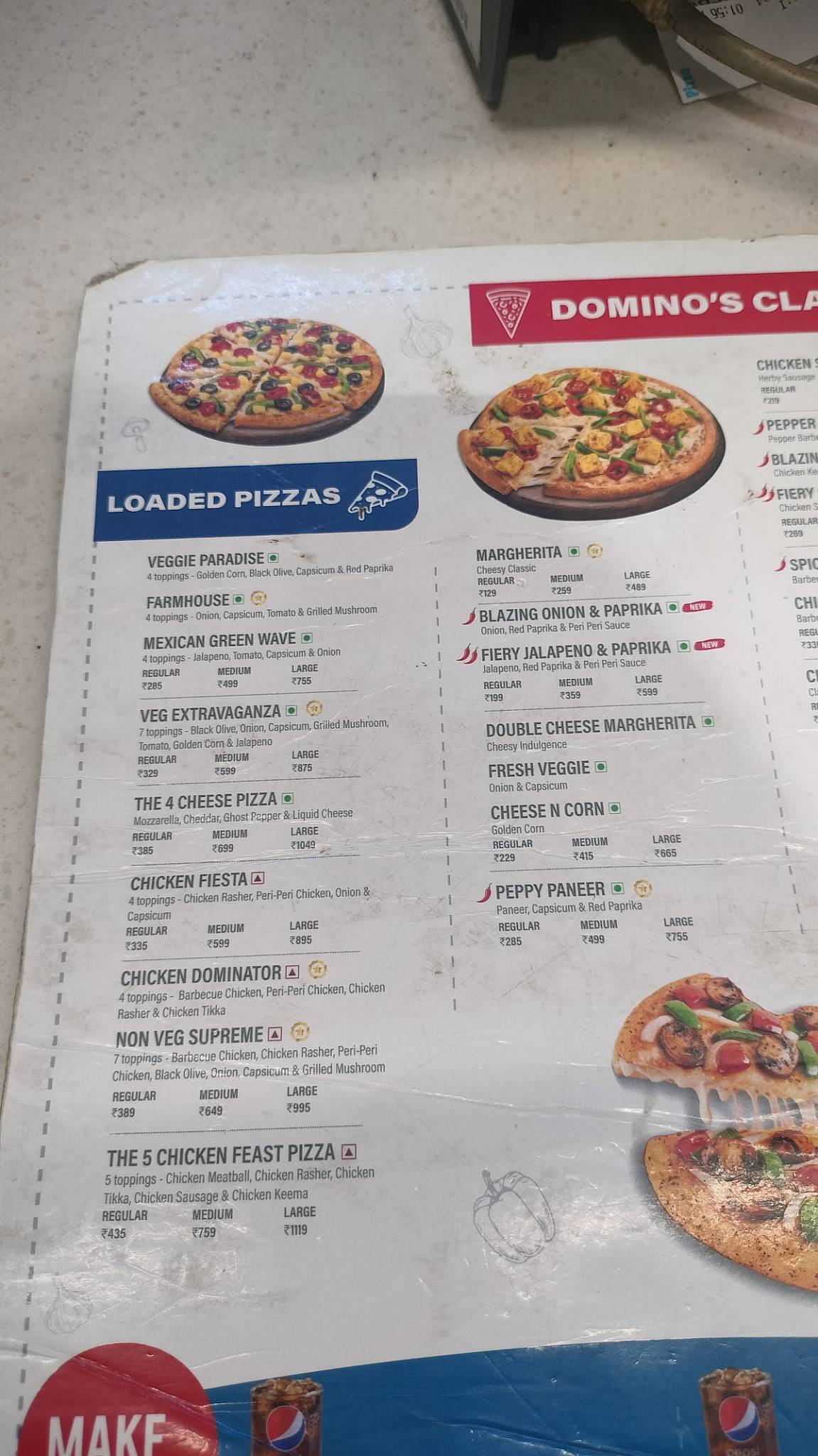 Domino's pizza menu