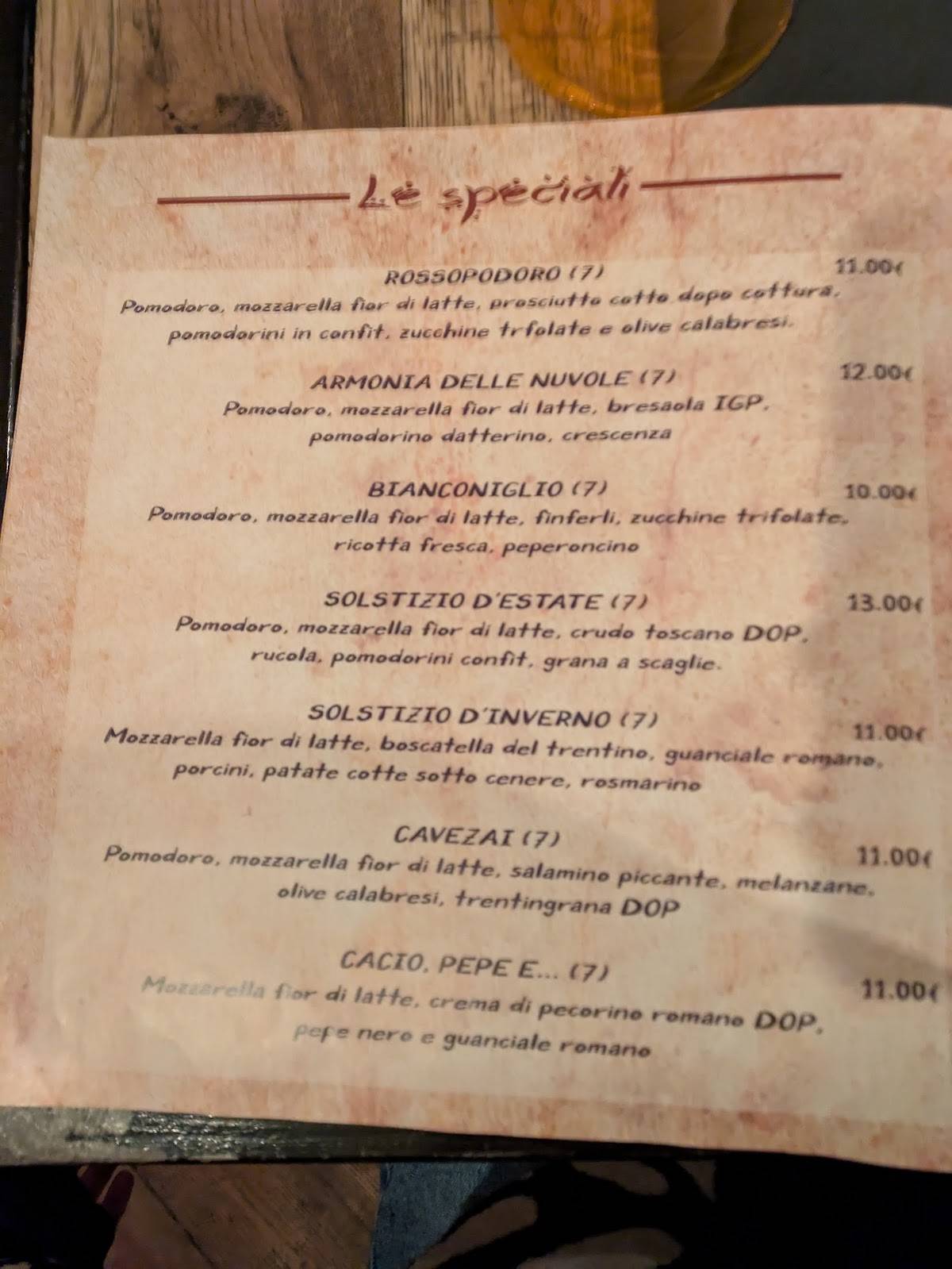 Menu di Durer Risto~Pizzeria 
