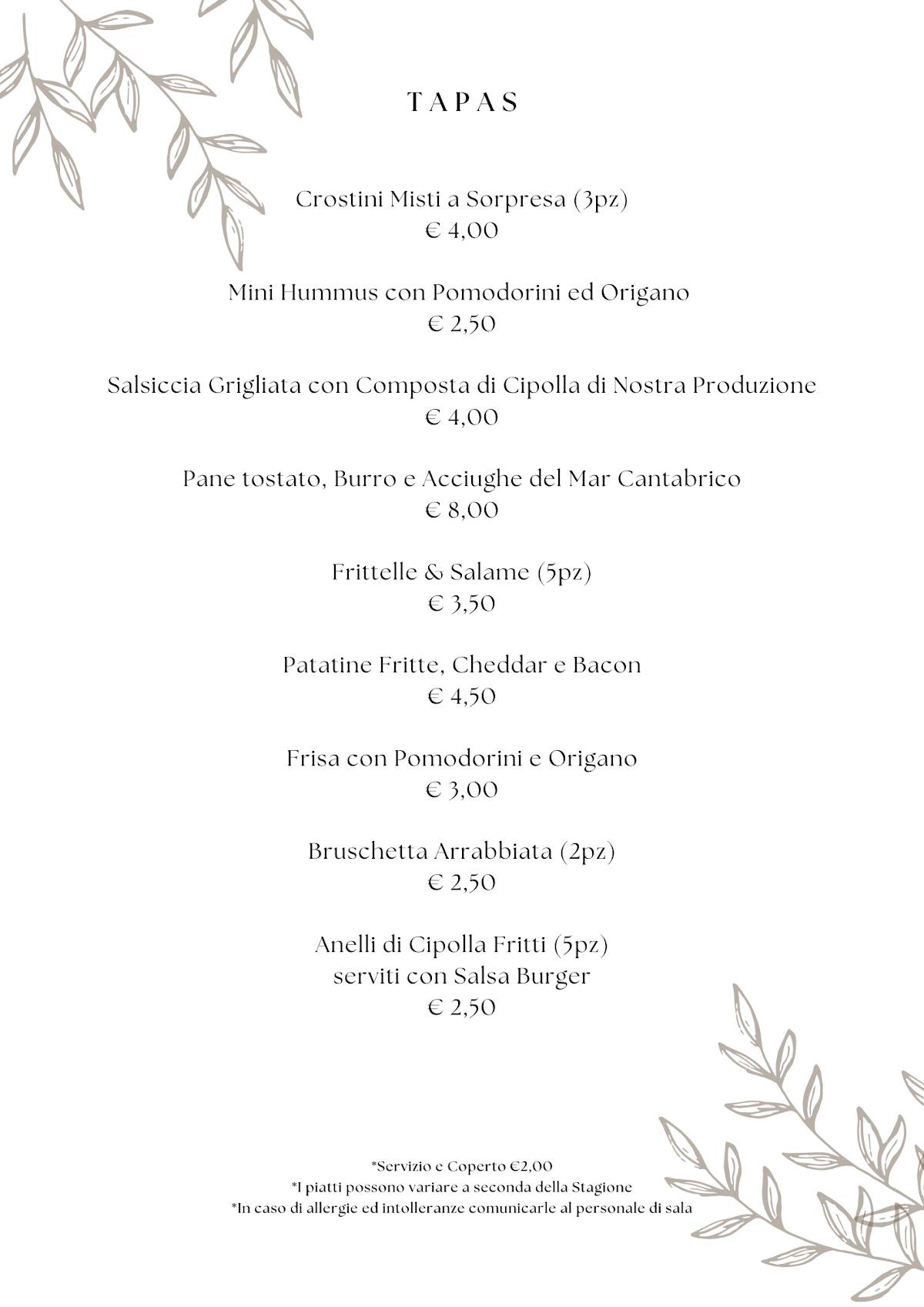 Menu di Enoteca con Cucina Tòma 