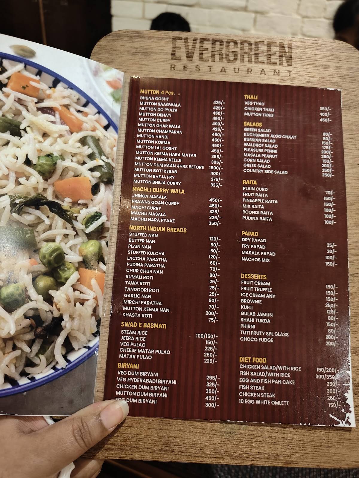 Evergreen Restaurant menu