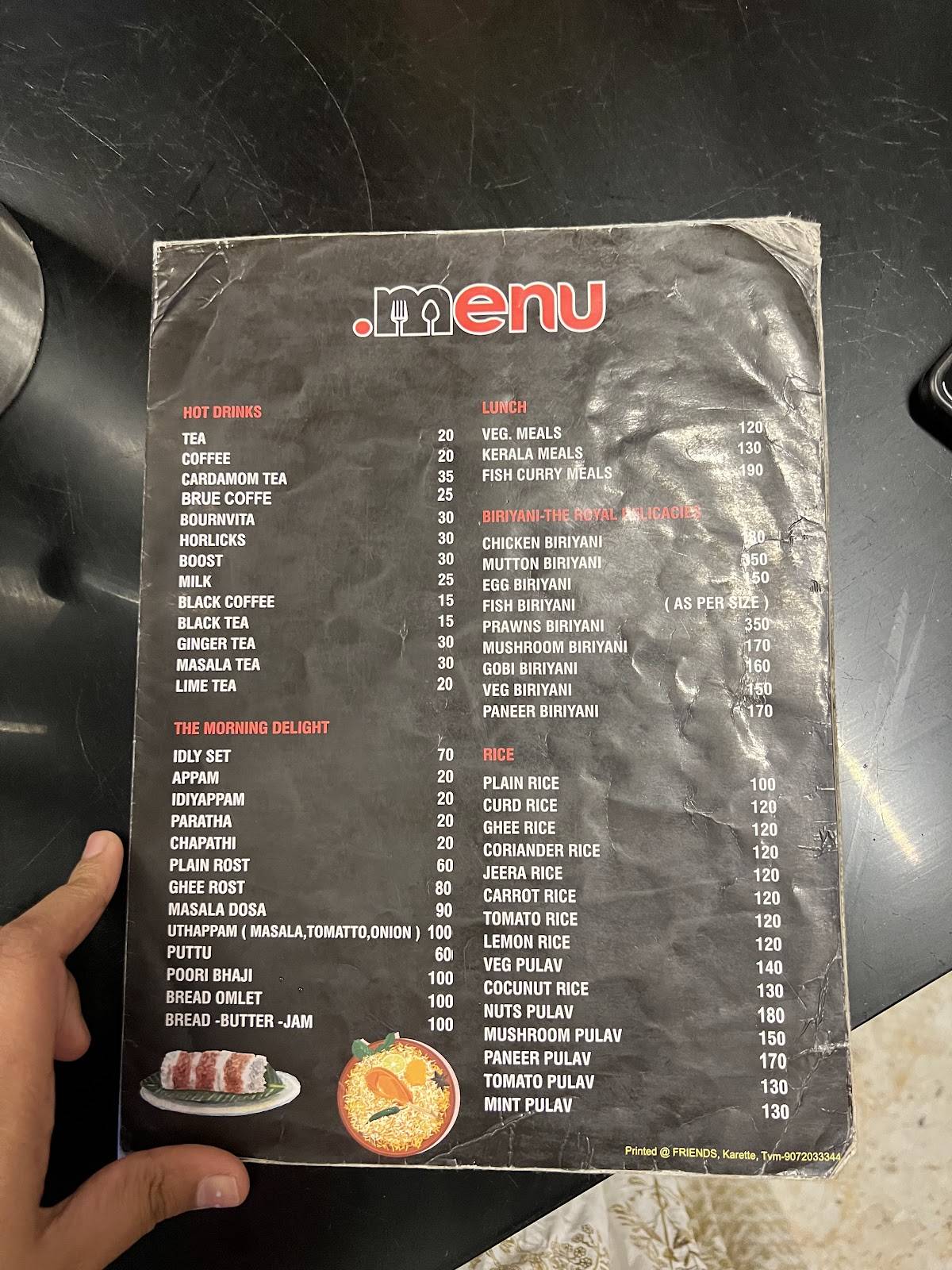 FRIENDS SEA FOOD RESTAURANT & BAKERS since 1990 menu