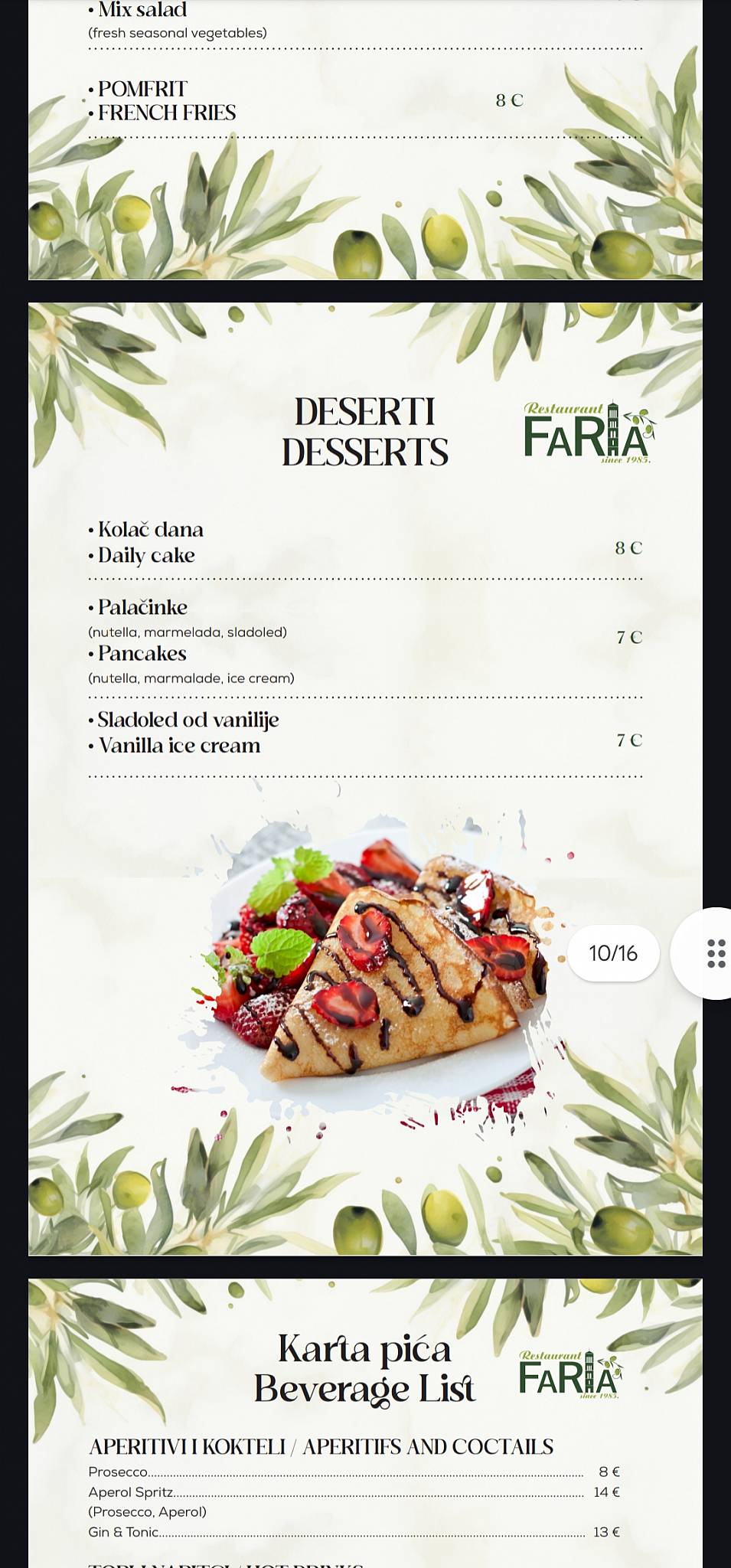 Menu di Restaurant Faria 