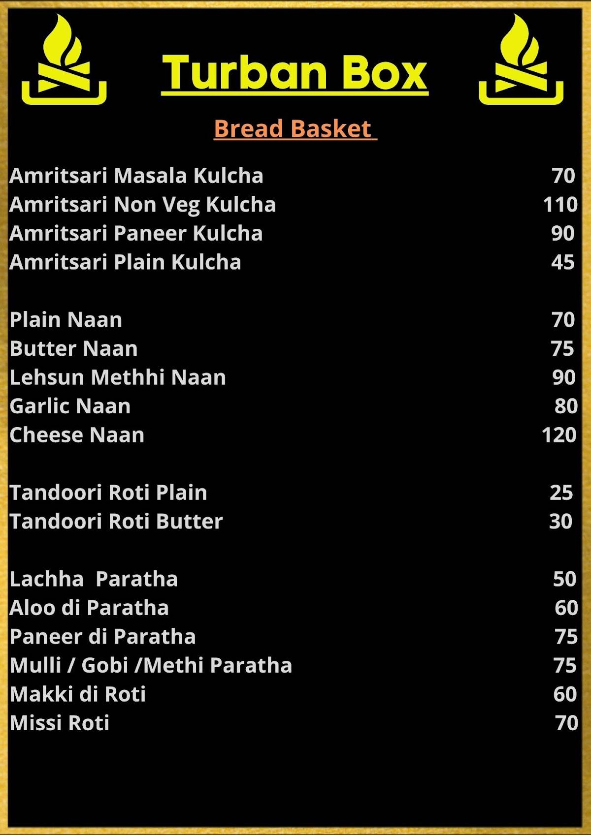 Turban Box menu