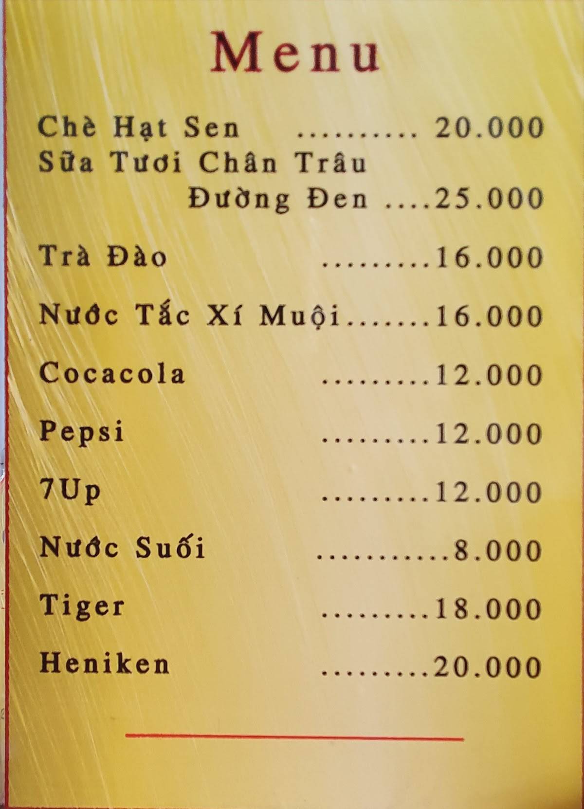 Menu at Gà Ác Tiềm Thuốc Bắc Vũng Tàu (Hồng Tươi) restaurant, Vung Tau