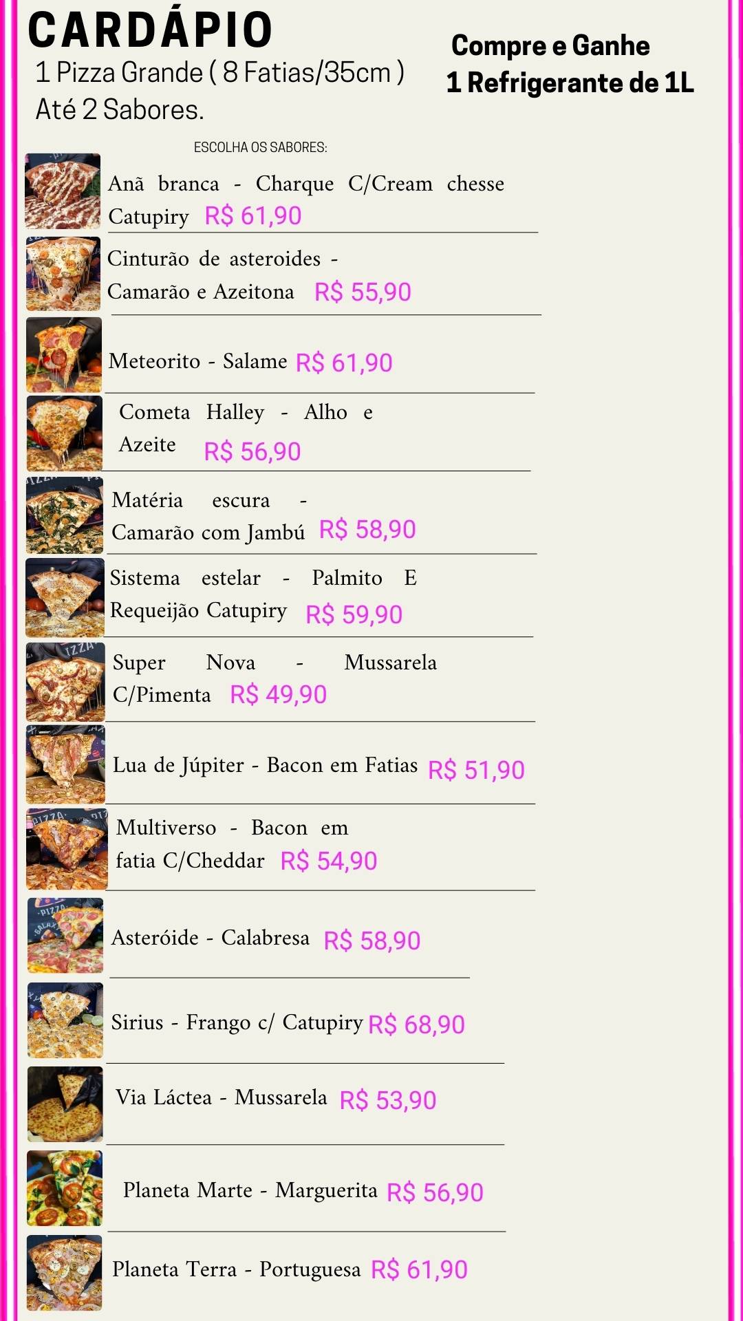 Galaxy Pizza Delivery cardápio