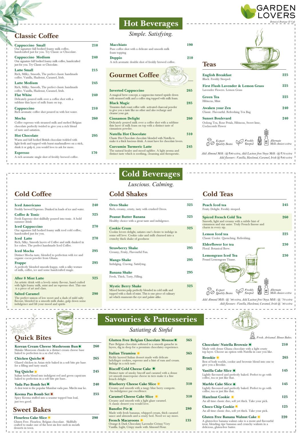Garden Lovers Botanical Boutique And Cafe menu