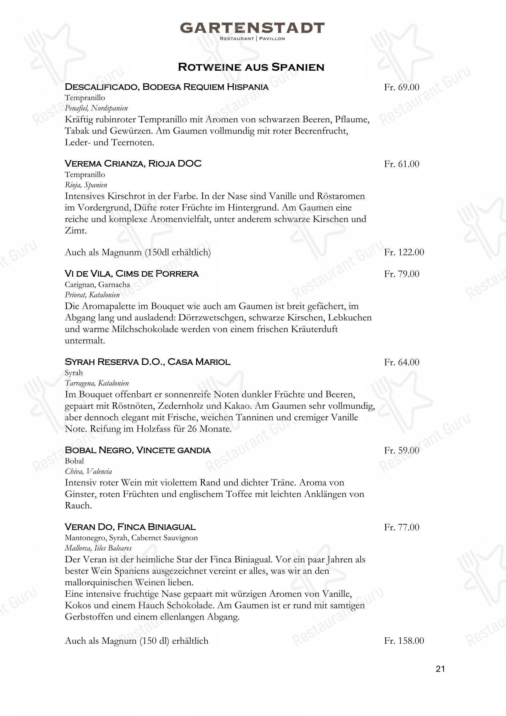 Menu bar per Restaurant Gartenstadt mit Pavillon ristorante