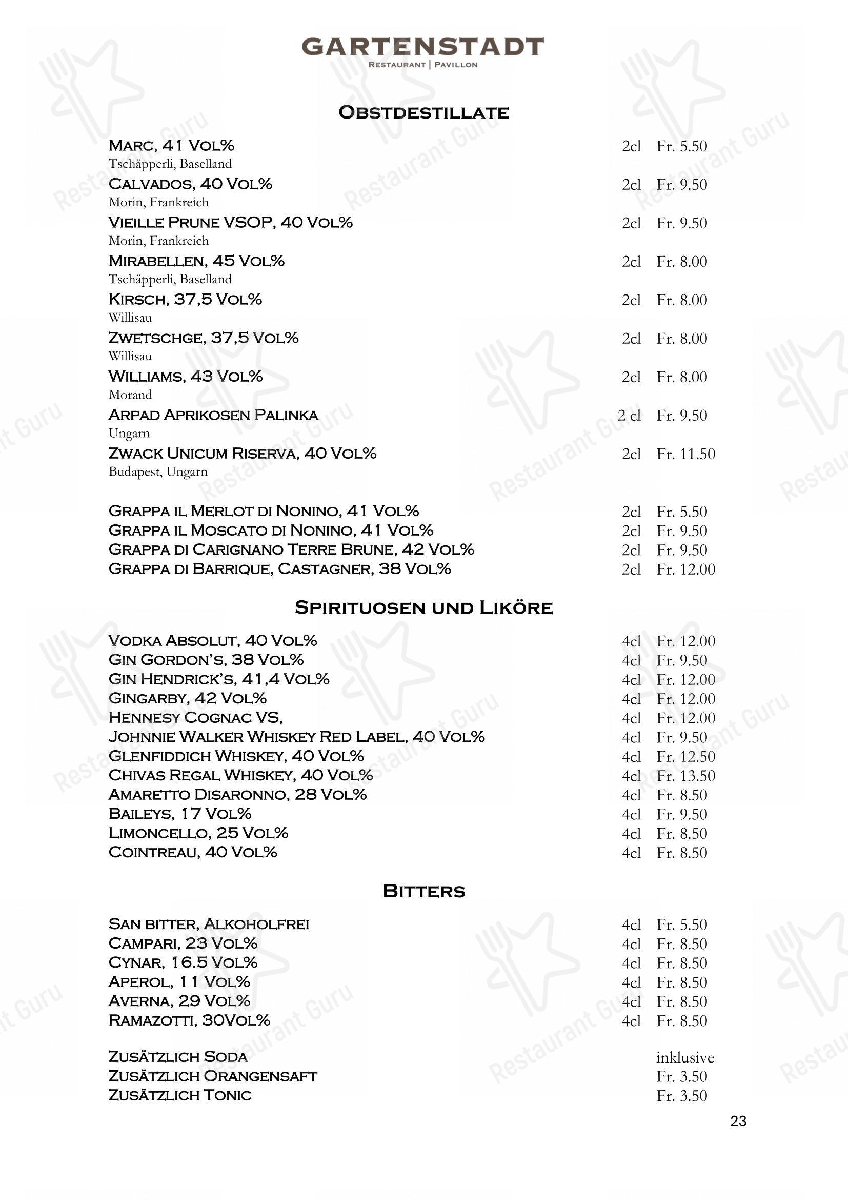 Menu di Restaurant Gartenstadt mit Pavillon - Menu bar