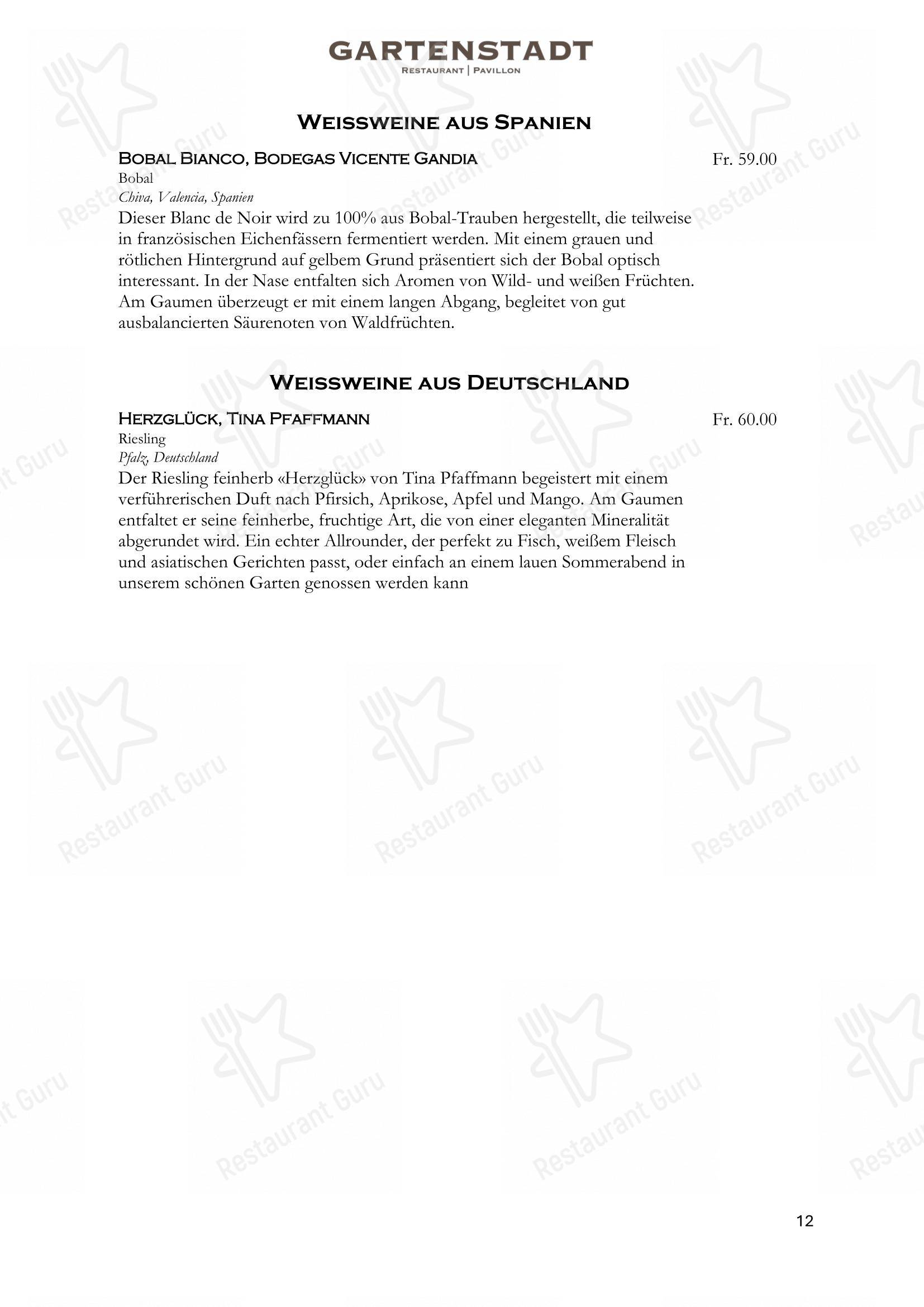 Menu bar per Restaurant Gartenstadt mit Pavillon ristorante