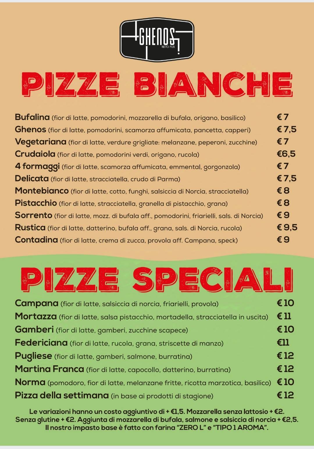Menu di Ghenos Risto Pub Pizzeria Corato 