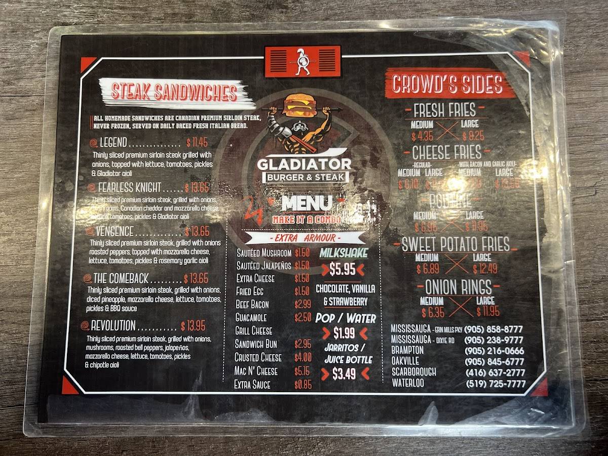 Gladiator burger menu hotsell