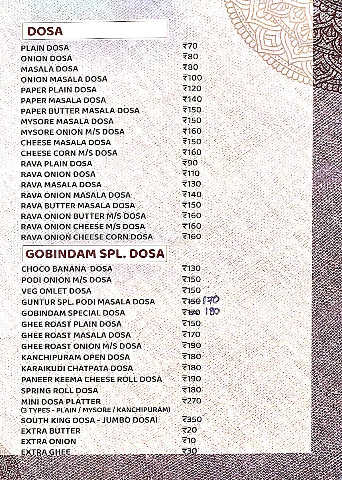 Gobindam By Southexpress menu