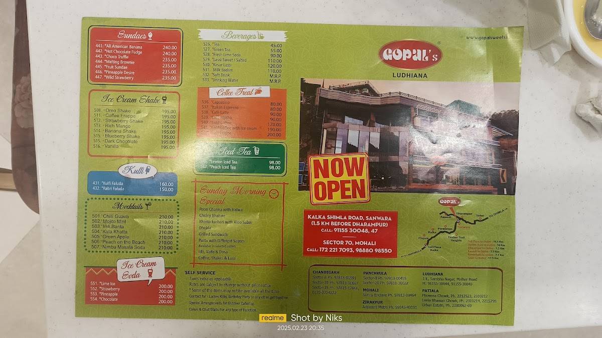 Gopals menu