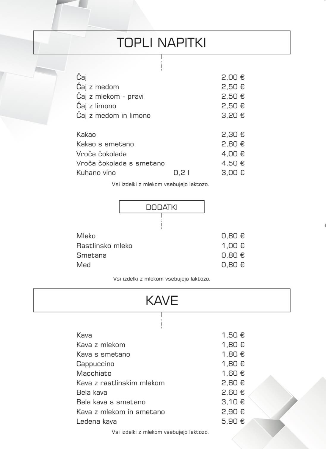 Menu di Gostilnica in picerija KOCKA 