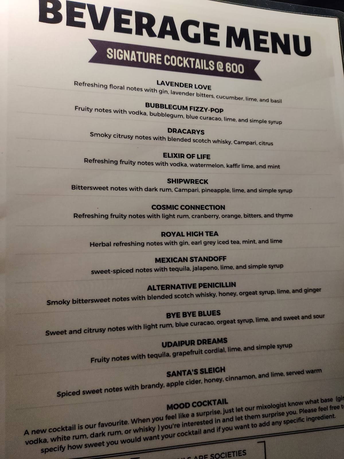 Grapevine - Rooftop Tavern menu