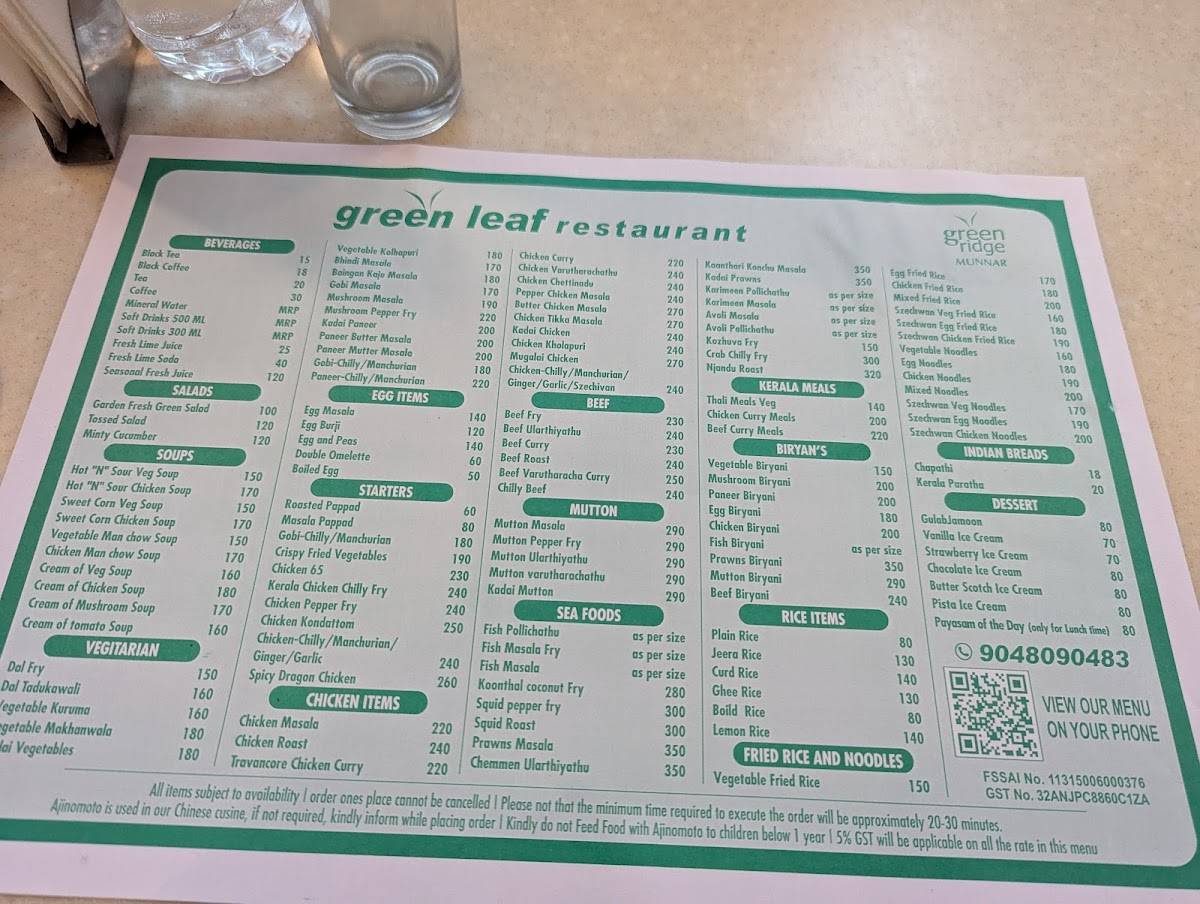 Green Leaf Restaurant menu