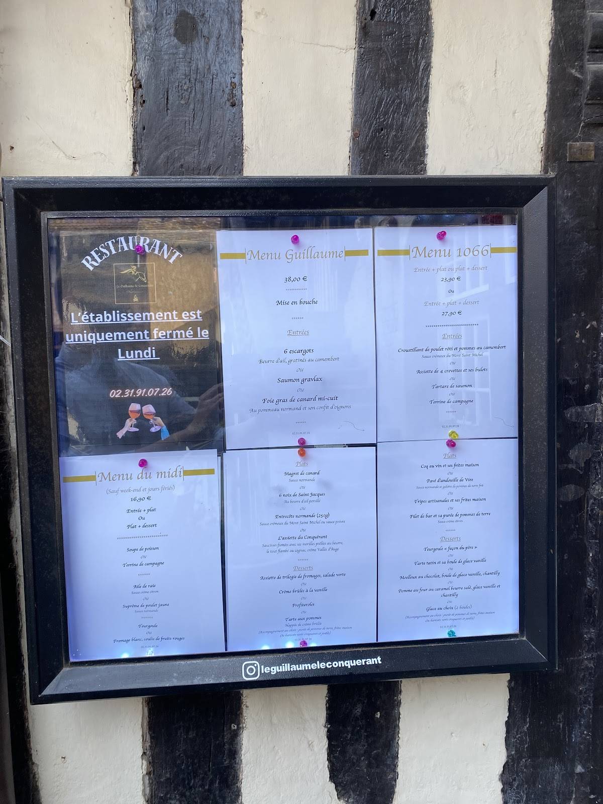 Menu de Restaurant Le Guillaume Le Conquérant