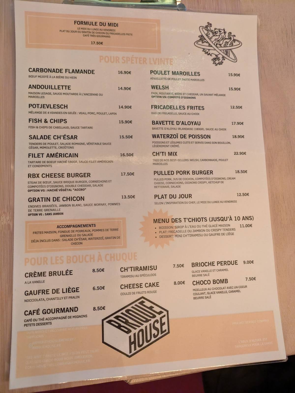Menu de Estaminet Hein