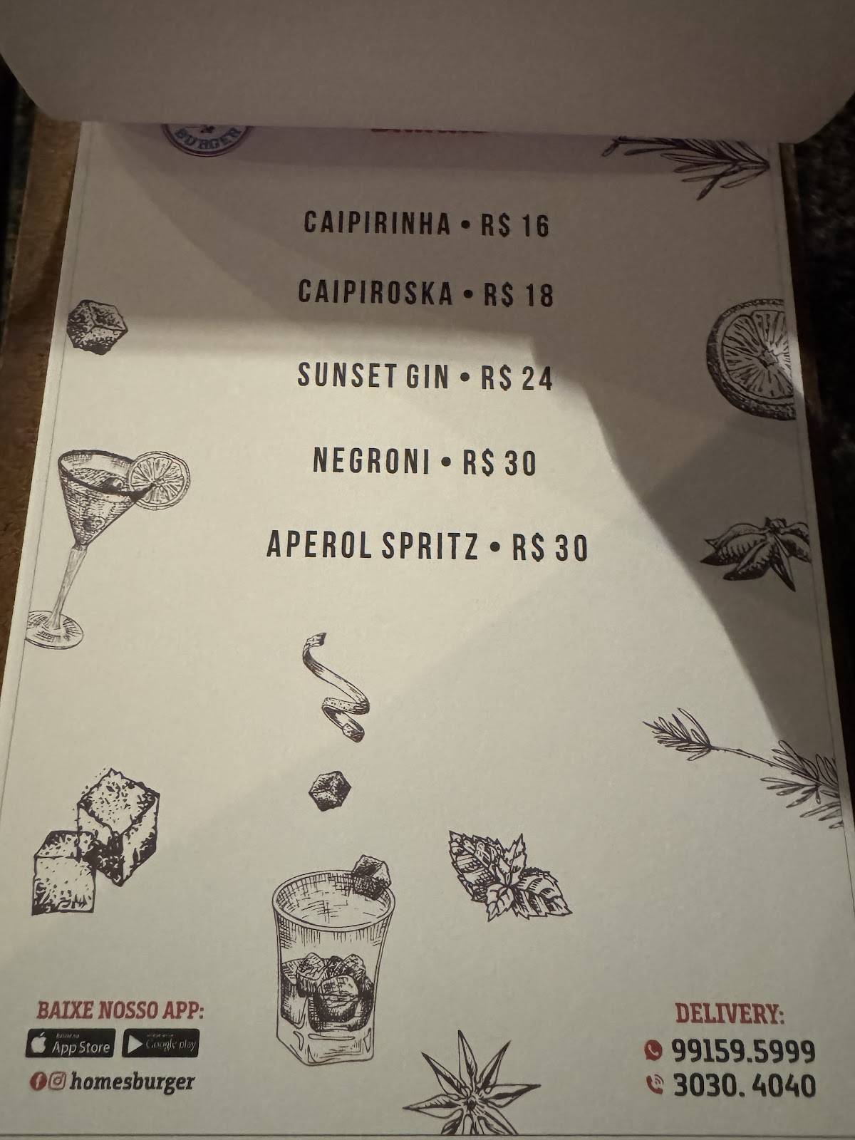 Home's Burger cardápio