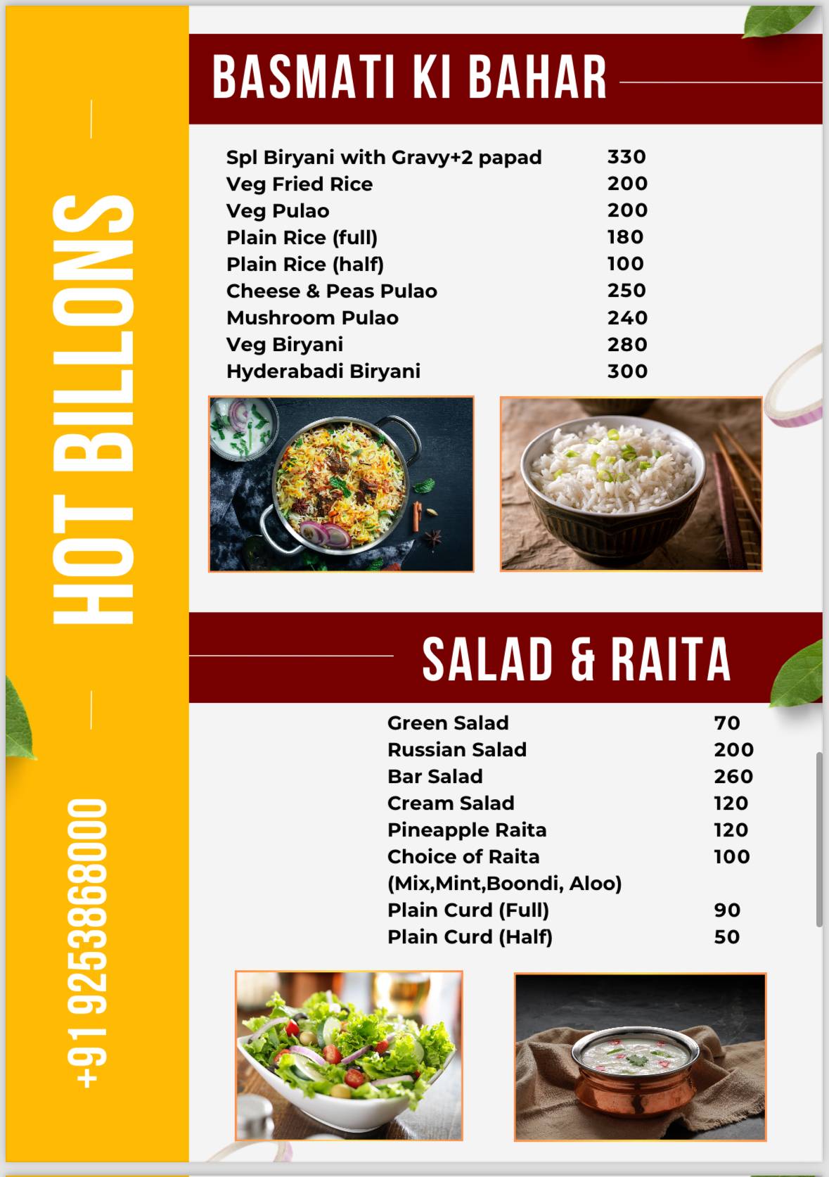 Hot Billions - Best Restaurant Party Hall Amritsari Kulcha Naan in Karnal menu