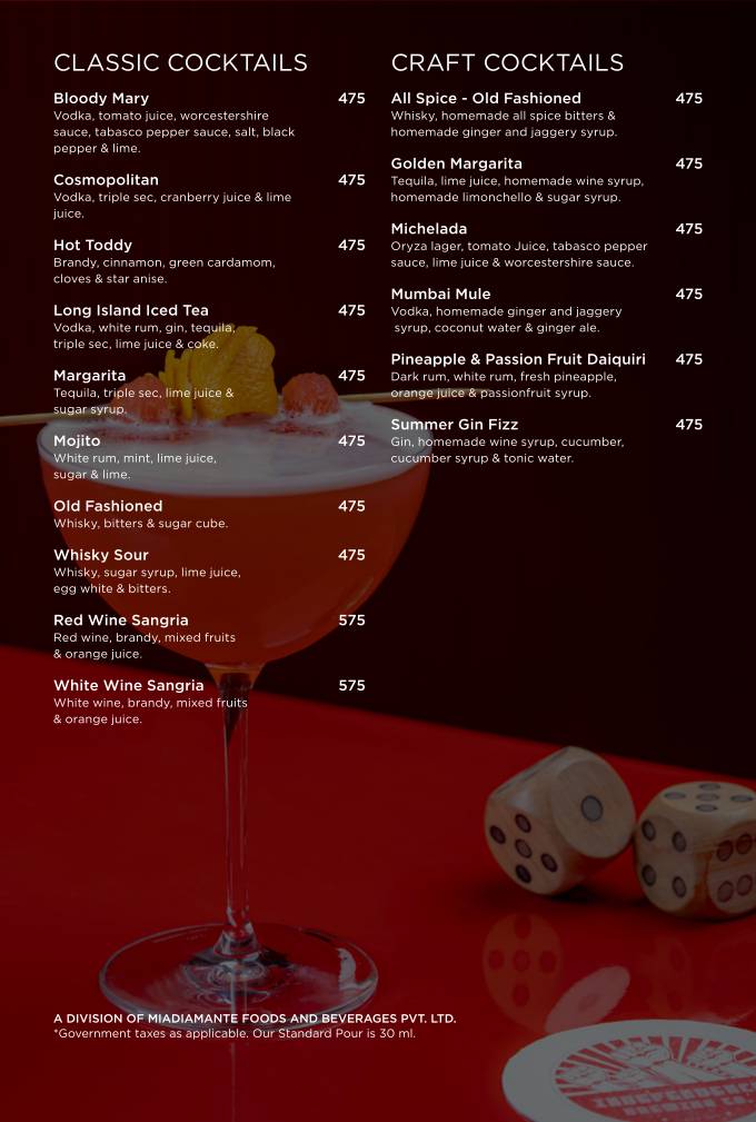 Independence Brewing Company - Kalyani Nagar menu