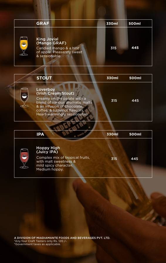 Independence Brewing Company - Kalyani Nagar menu
